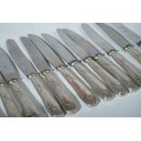 12 KNIVES, handles covered with 800 silver plate, 964g