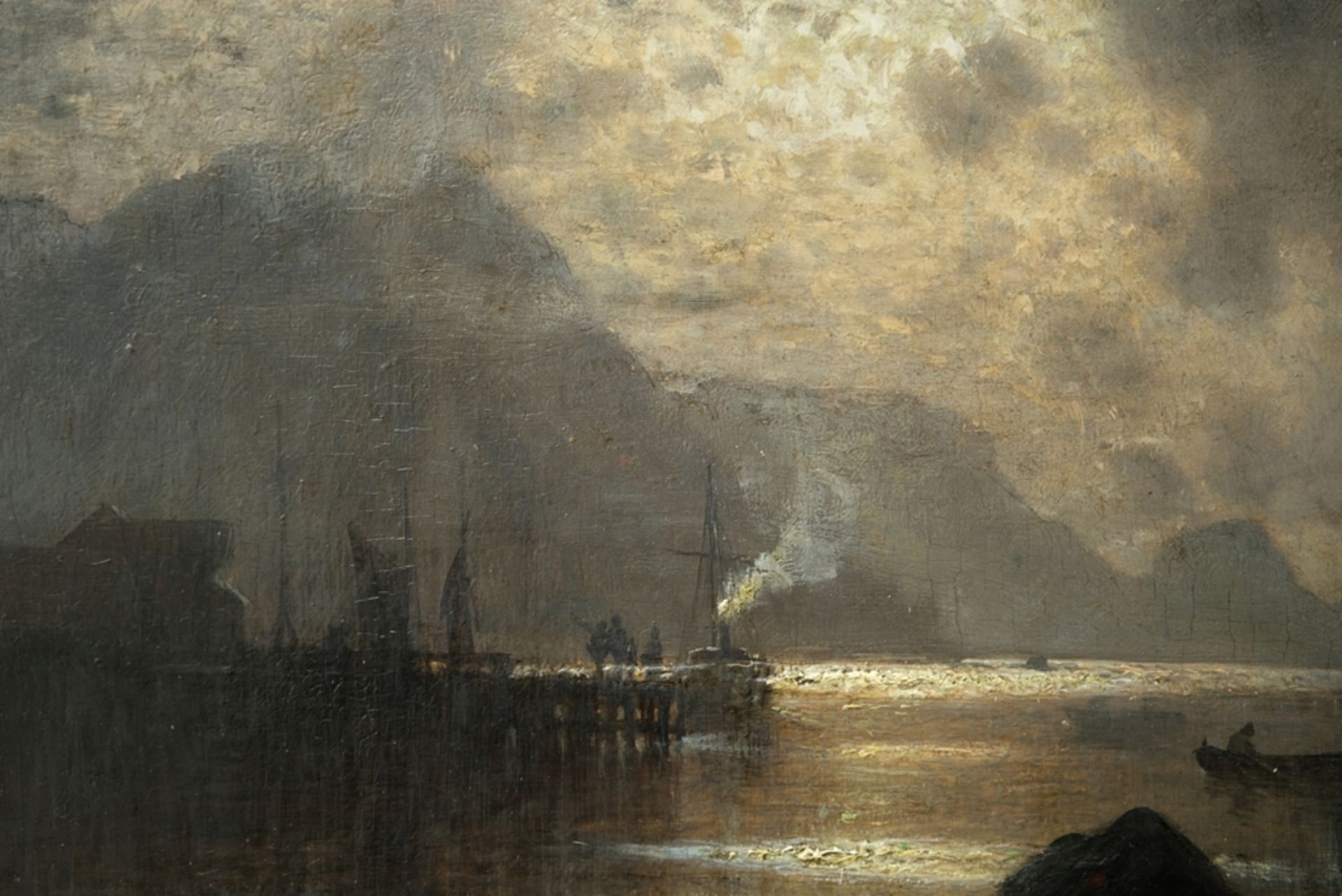 Riess, Paul (1857-1933) Norwegian coastal landscape by moonlight, around 1890, oil on wood. - Image 7 of 8