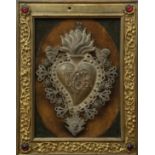 'Sacred Heart of Jesus' (Sacri Cordis Jesu), metal heart with decorations including angels and flow