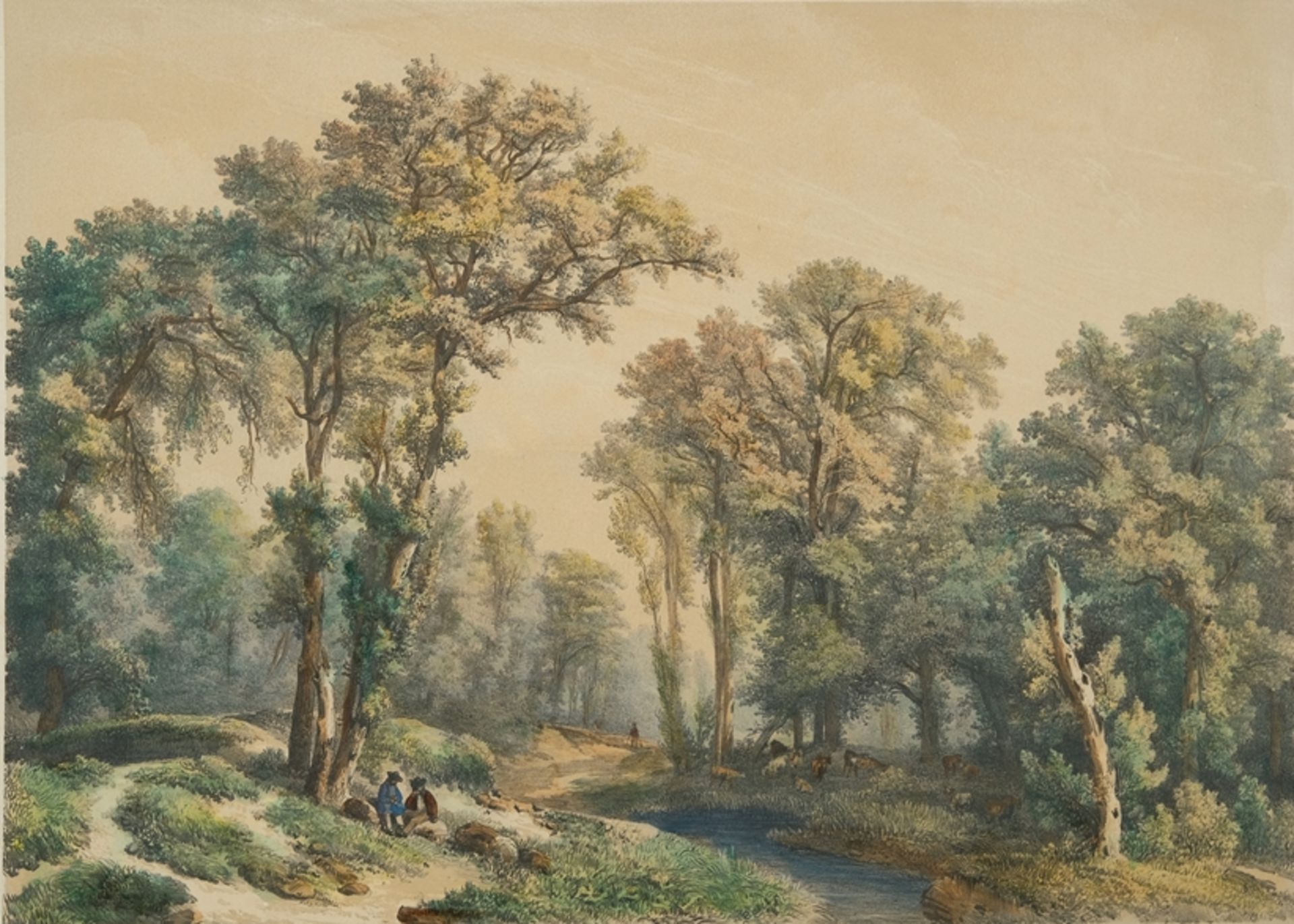 "Forêt de Chênes", lithograph, around 1850. 