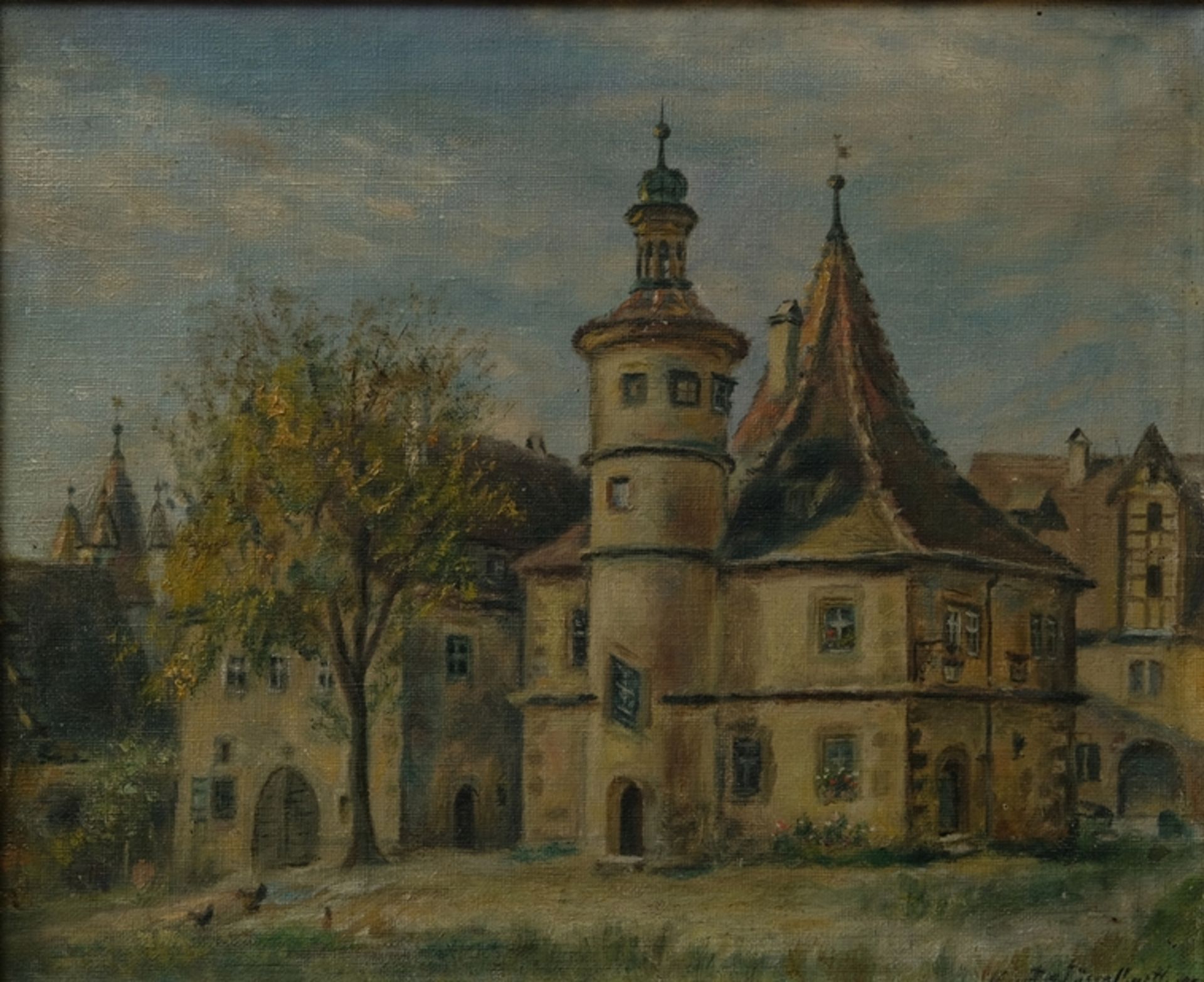 Hässelbarth, Kurt (1889-1960) "Hegereiterhaus" in Rothenburg ob der Tauber, idyllic view of the bui