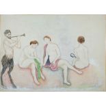 Werneke, Franz (1906 - 1989), Satyr with three ladies, watercolour over pencil on paper. 