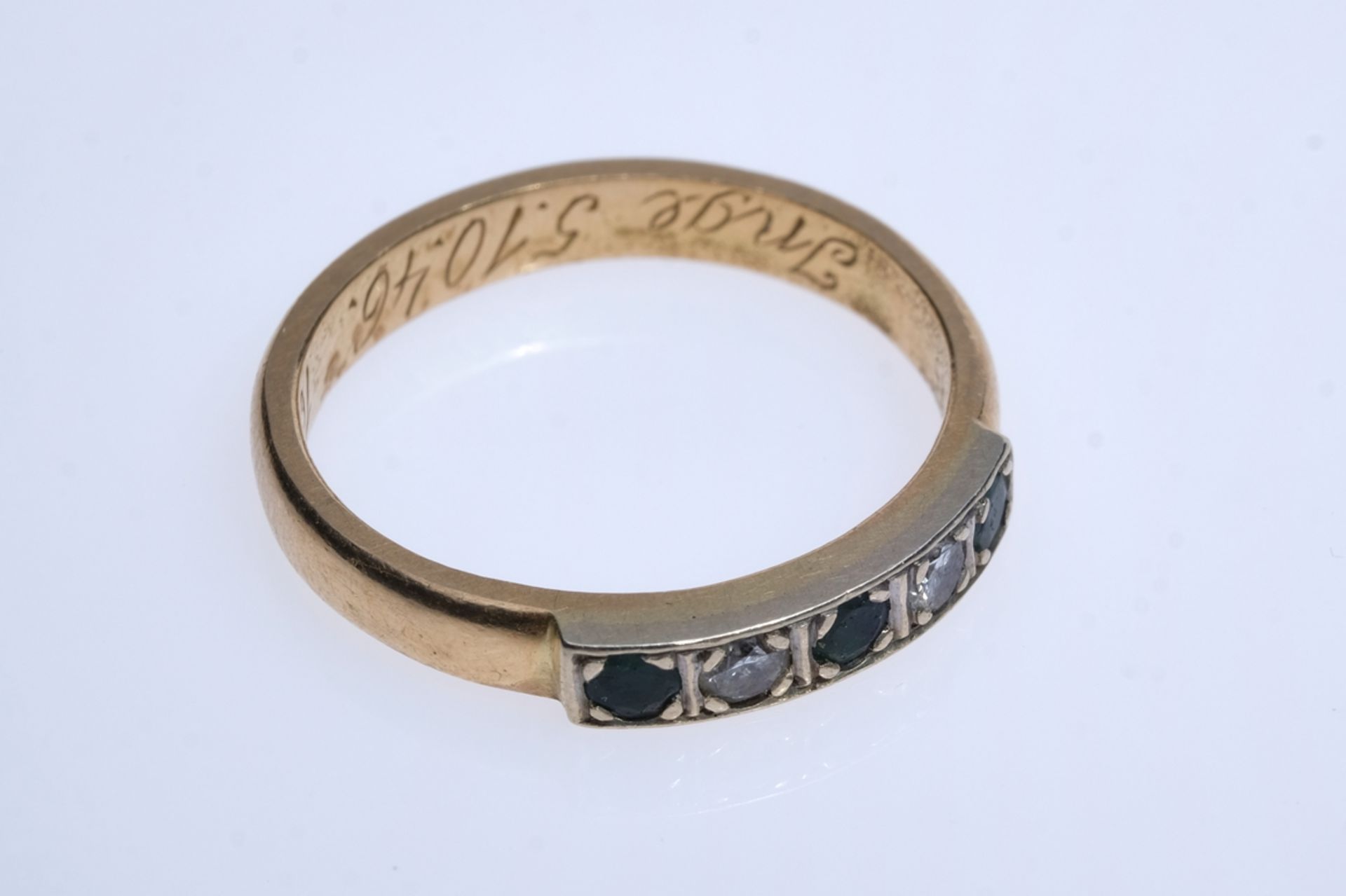 Gold ring with diamonds and sapphires, 585 GG, size 52.  - Image 2 of 2