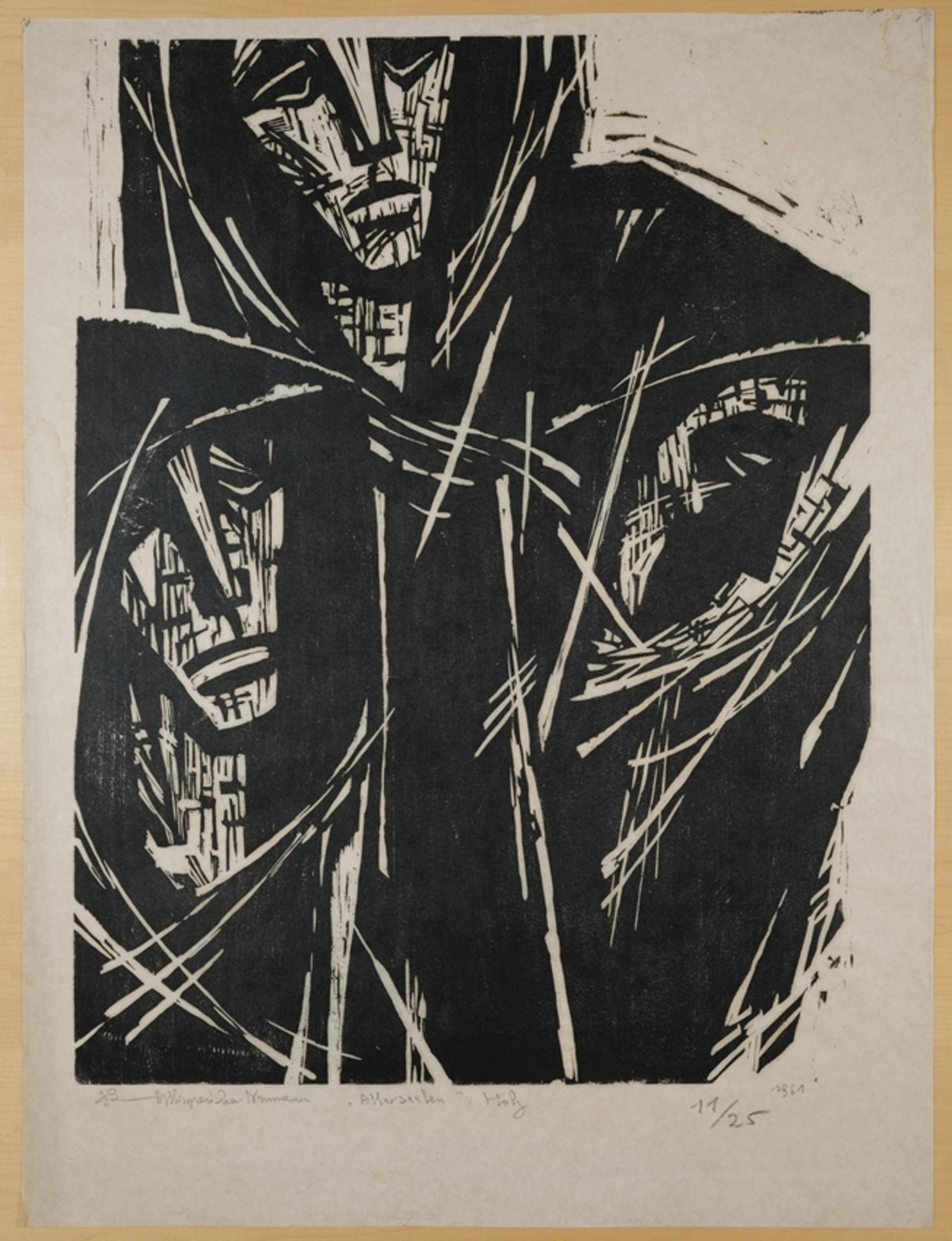 Hiszpanska-Neumann, Maria (1917-1980) "Allerseelen", 1961, woodcut on tissue paper. Copy 11/25, sig