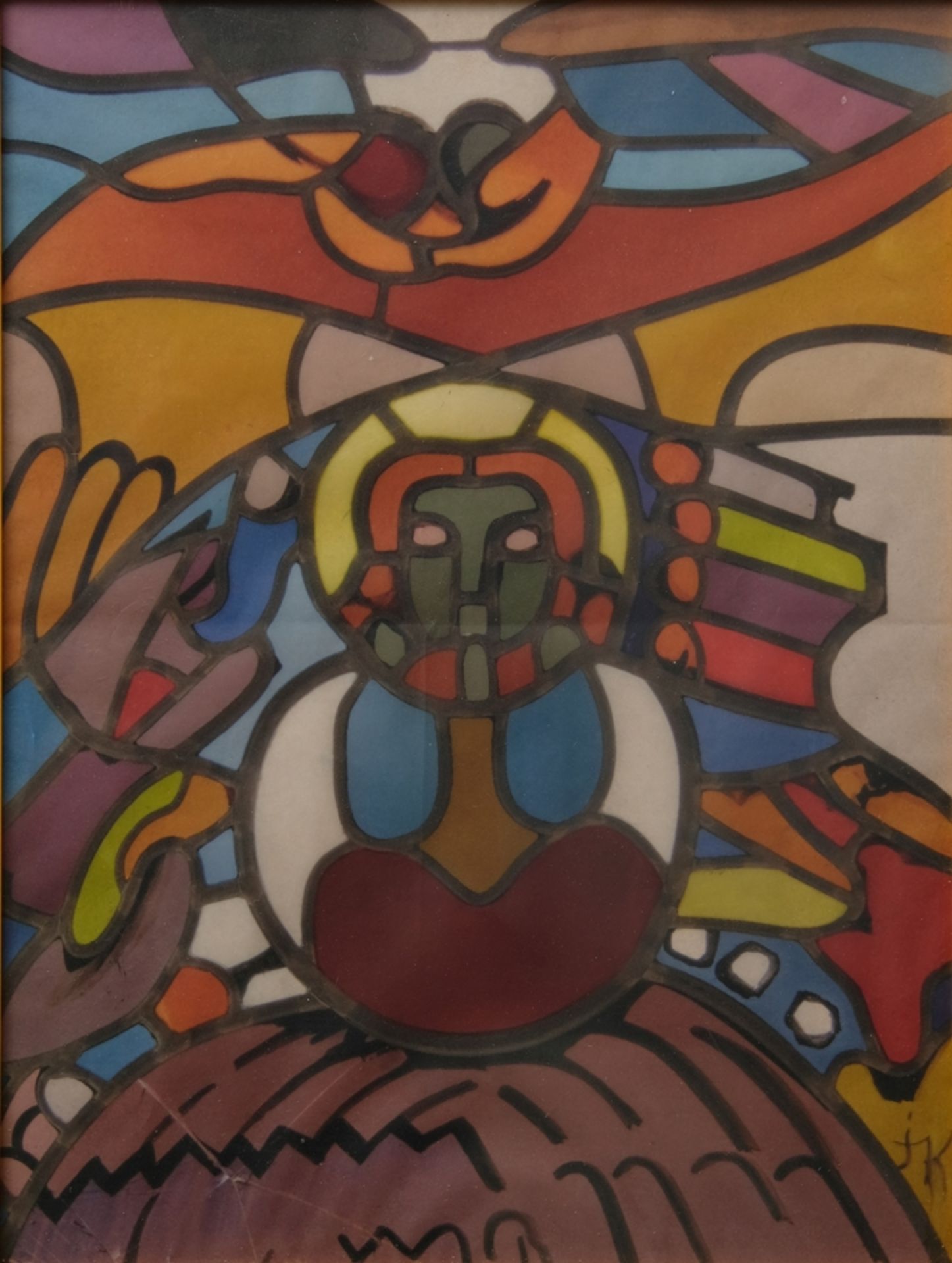 Kerkovius, Ida (1879-1970) Glasfensterentwurf in aussagekräftigen Farben, Transparentdruck.