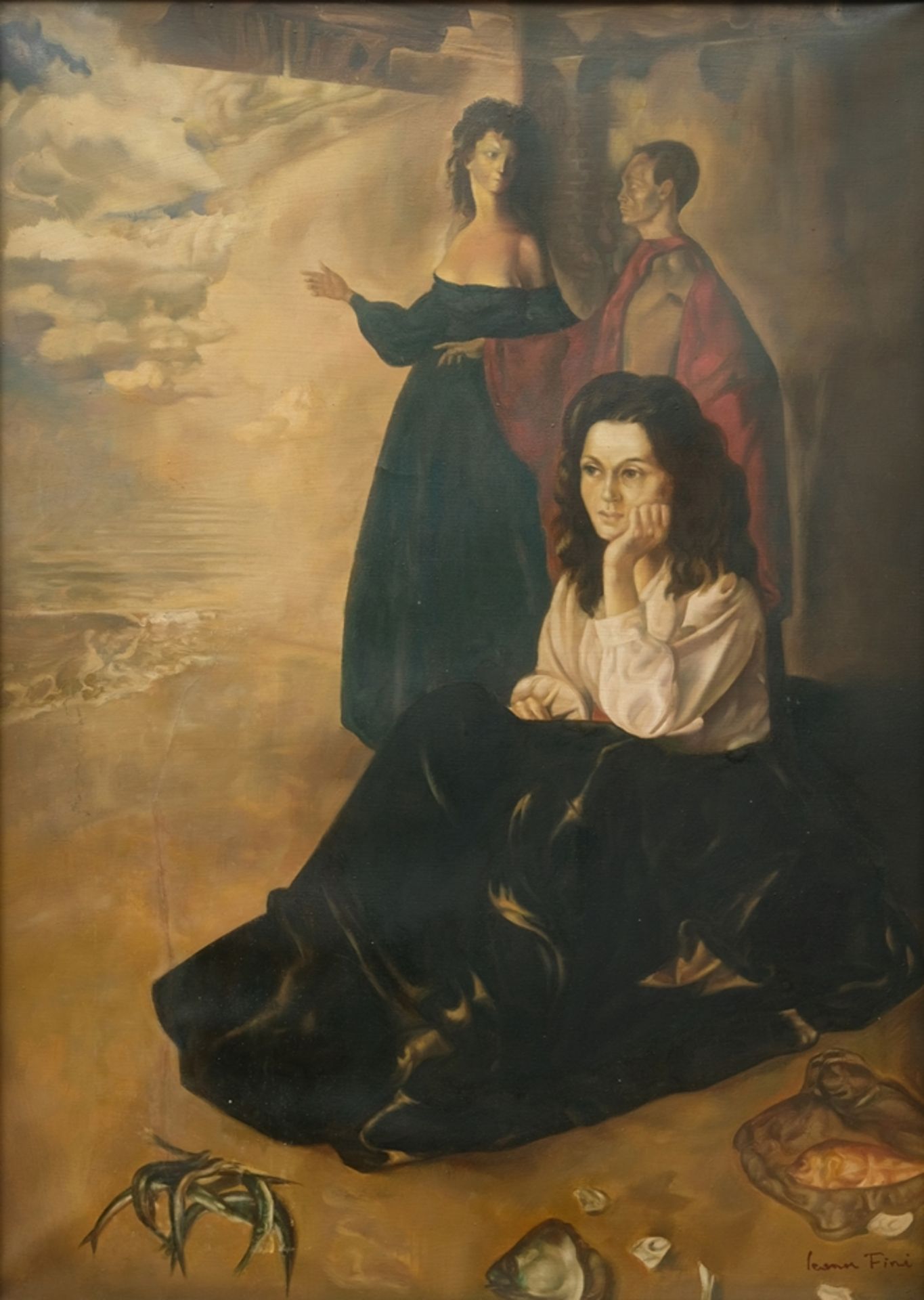 Fini, Leonor (1907-1996) Sitting woman on the beach, oil on canvas.