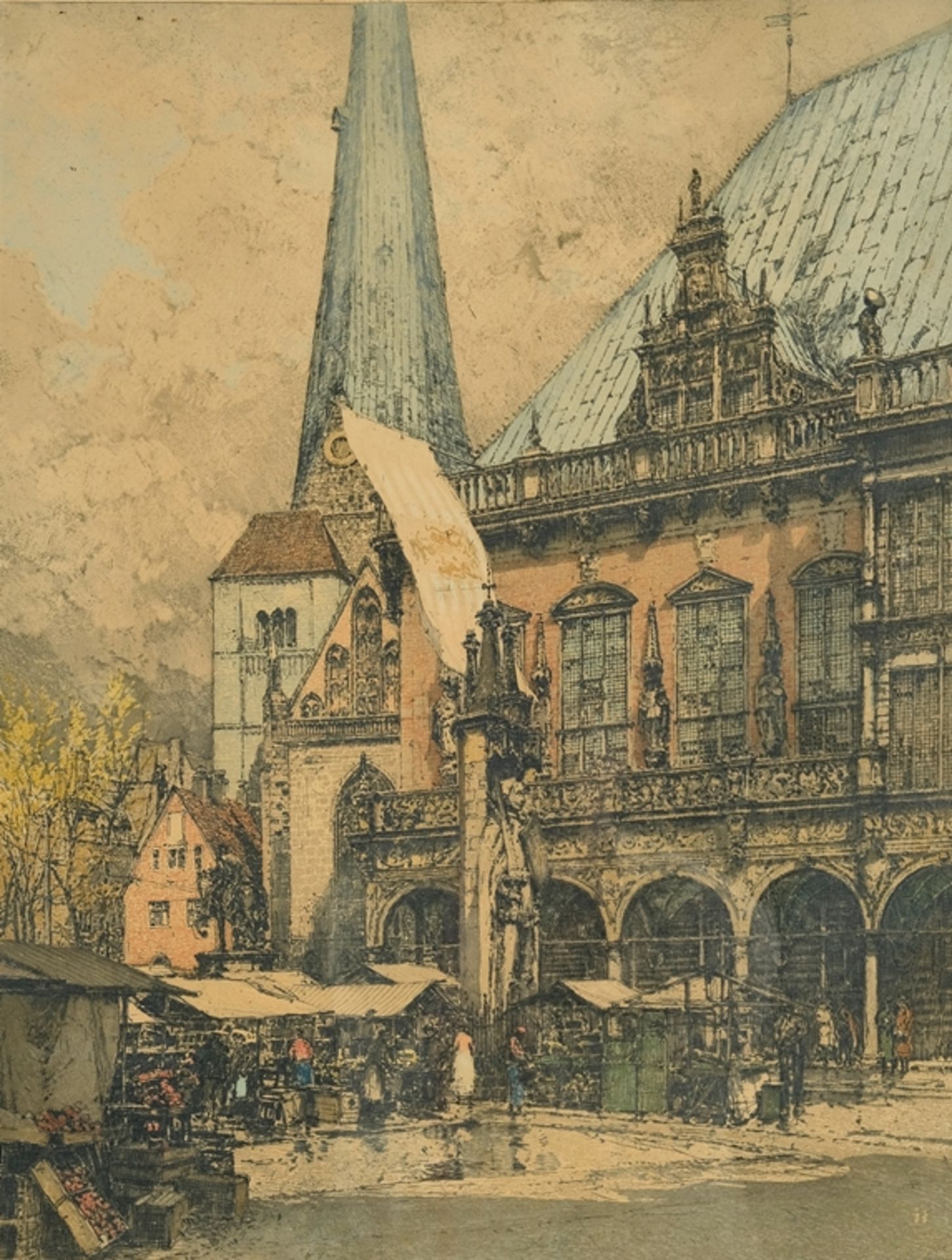 Kasimir, Luigi (1881-1962) Bremer Markt am Rathaus, 1936, colour etching. 