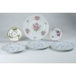 Porcelain set, six pieces: dodecagonal serving plate, diameter 24 cm, bouquet of flowers in the cen