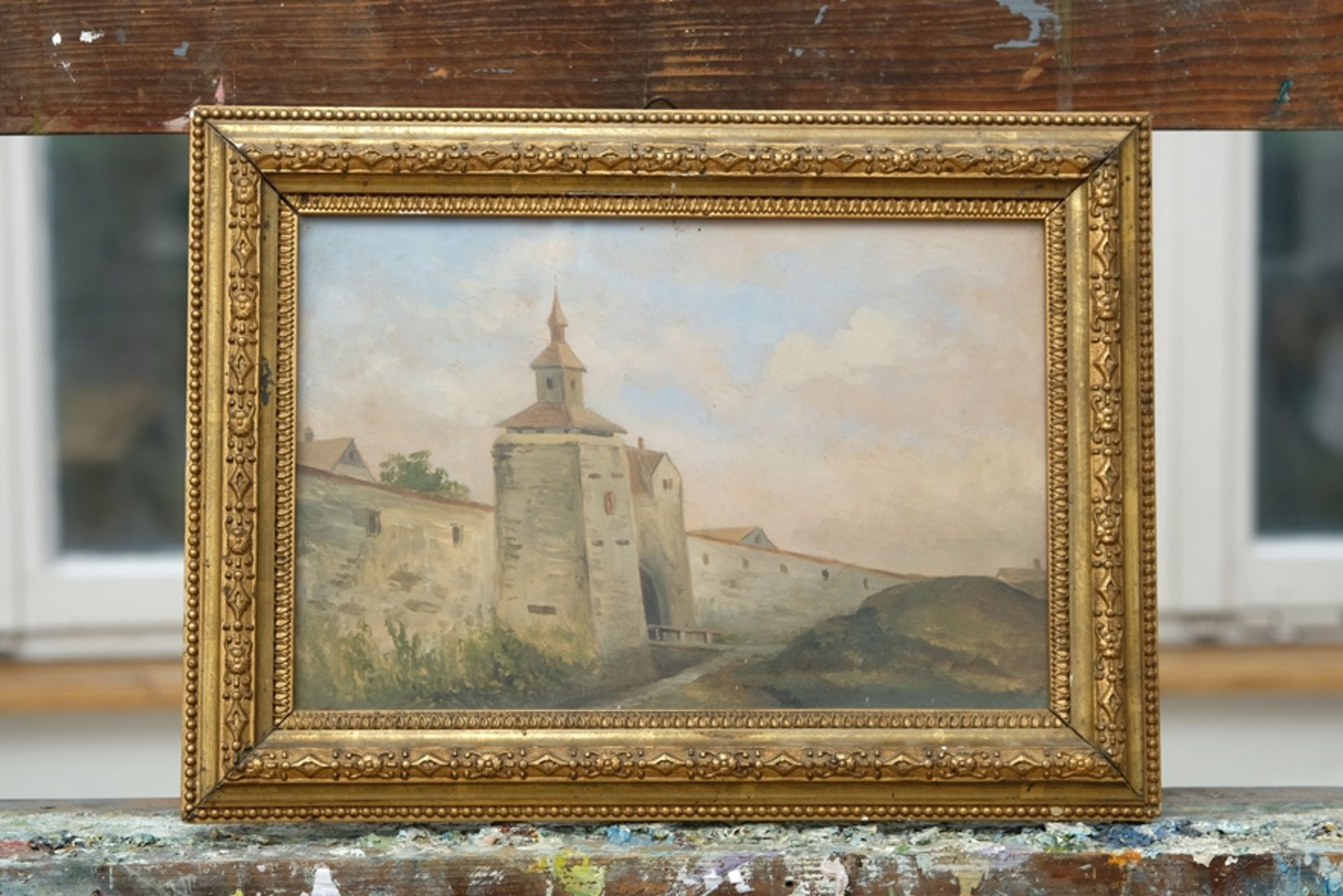 Unknown Constance (1899), City gate and section of the city wall, oil on wood. Artist unknown.  - Image 2 of 2