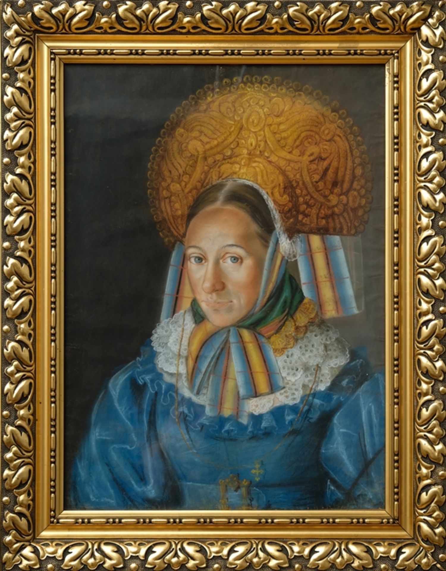 Unbekannter Portraitmaler (19. Jahrhundert) Frauenportrait in Tracht, Pastell mit Kreide auf Papier