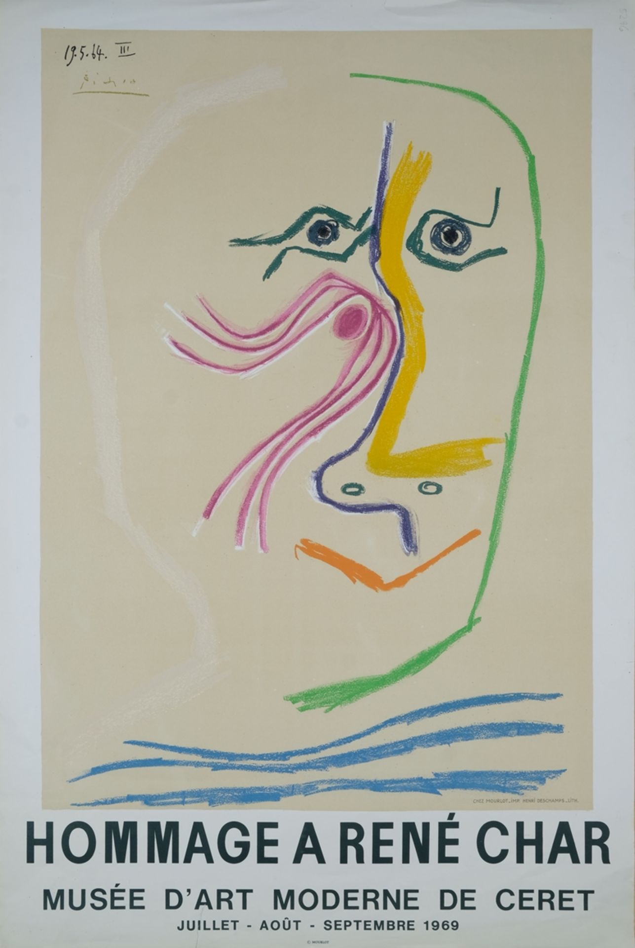 Picasso, Pablo (1881-1973) Exhibition poster "Hommage a René Char / Musée d'art Moderne de Ceret / 