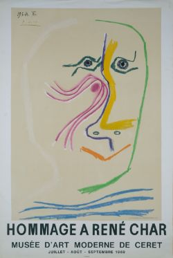 Picasso, Pablo (1881-1973) Ausstellungsplakat "Hommage a René Char / Musée d'art  Moderne de Ceret 