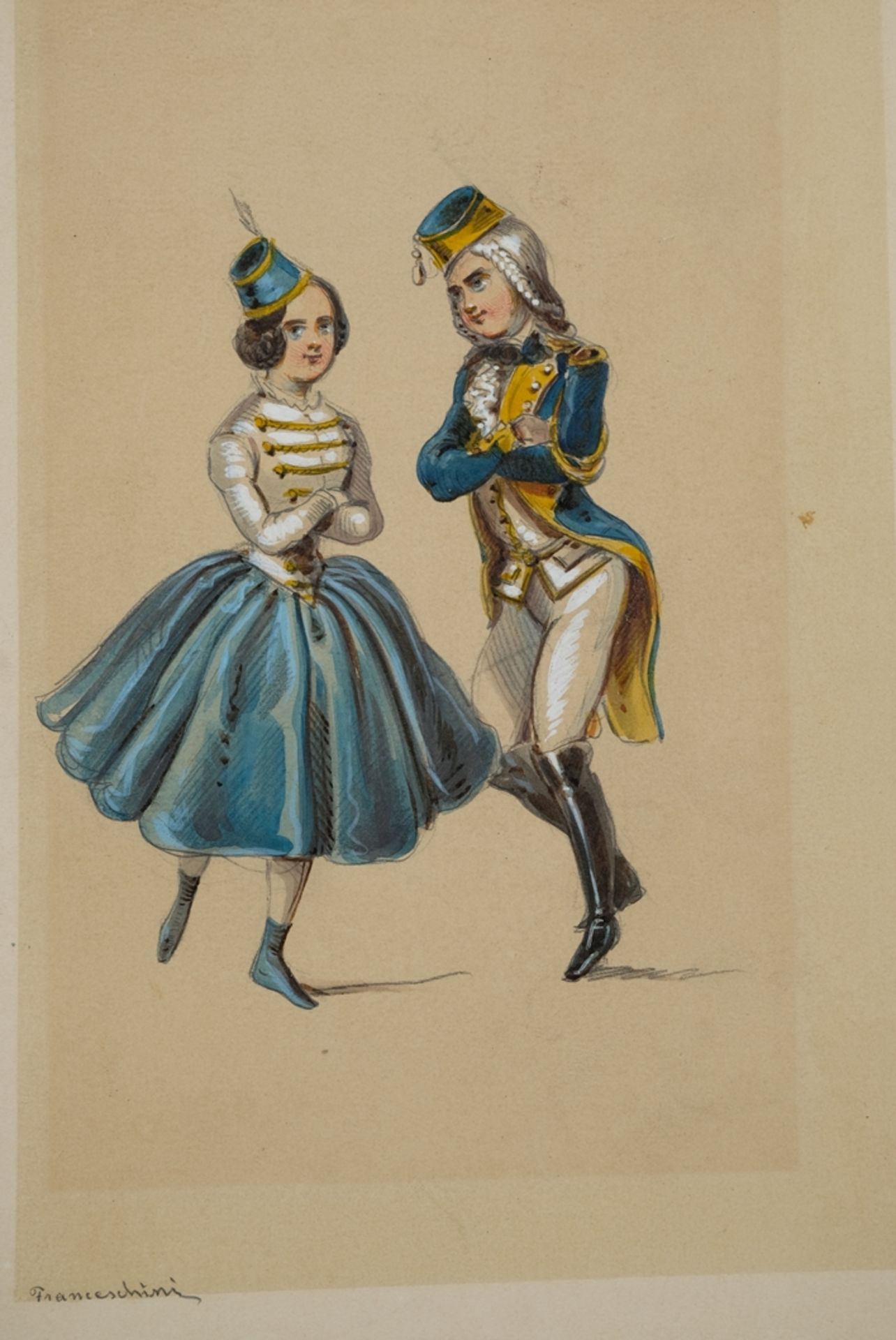 Franceschini, Vincenzo (1812-1884), Traditional costumes, three watercolours over pencil on paper.  - Image 3 of 5