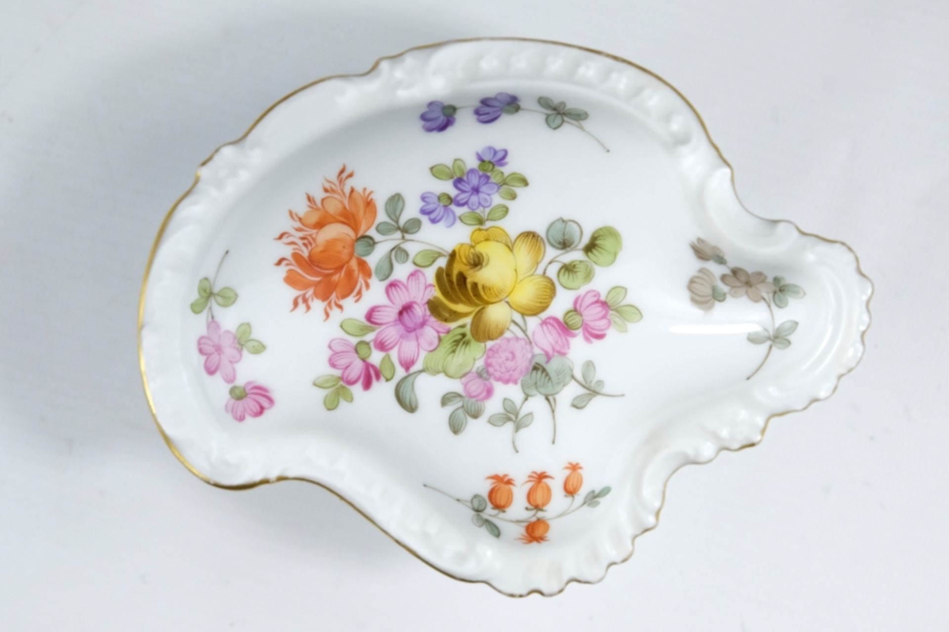 Meissen lidded box, polychrome painted with flowers, blue sword mark on underside - Image 2 of 5