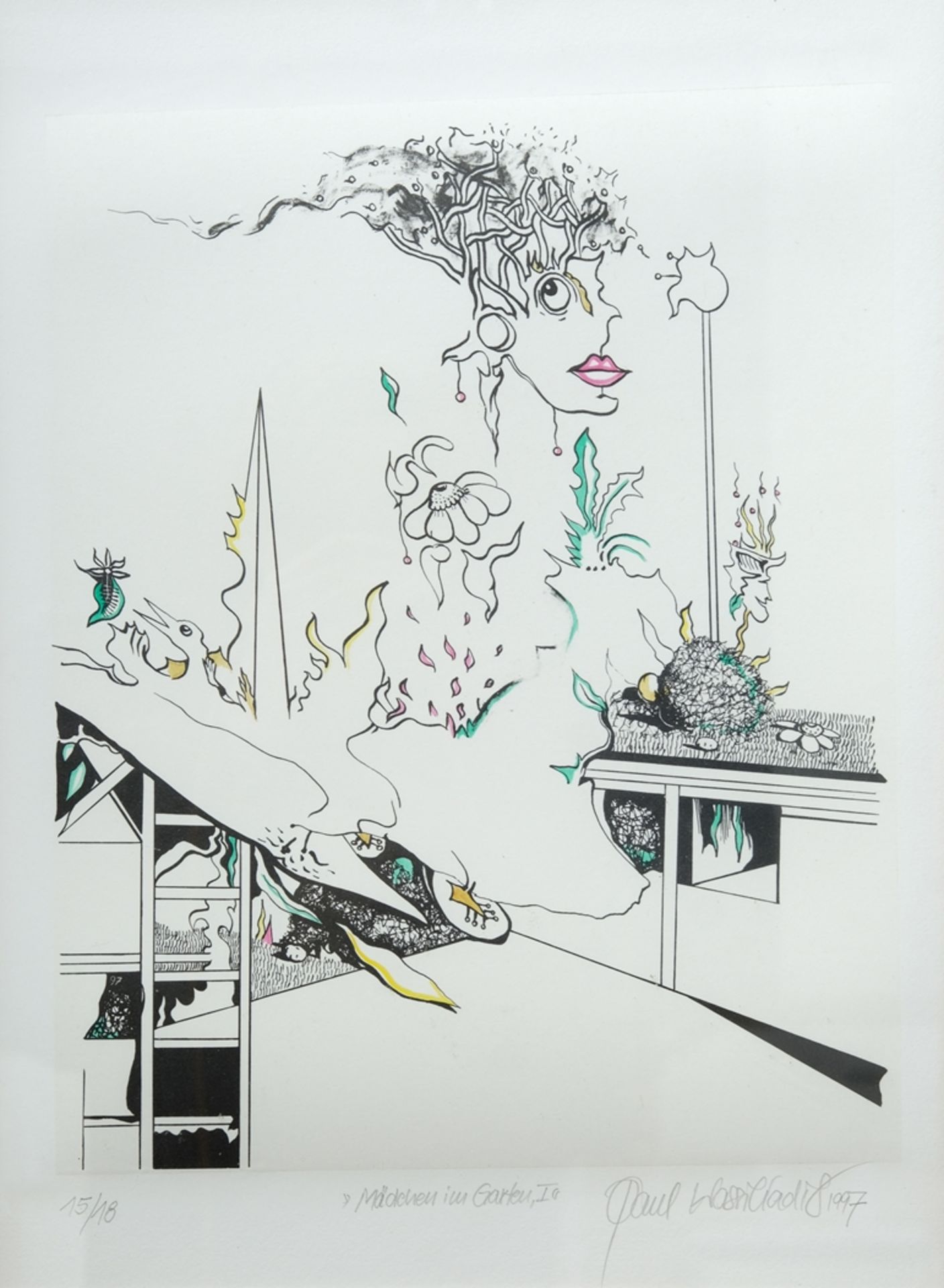 Wassiliadis, Paul (*1962) "Girl in the garden" and "" and "Dreaming frogs", 1997. Lithograph & ink  - Image 5 of 8