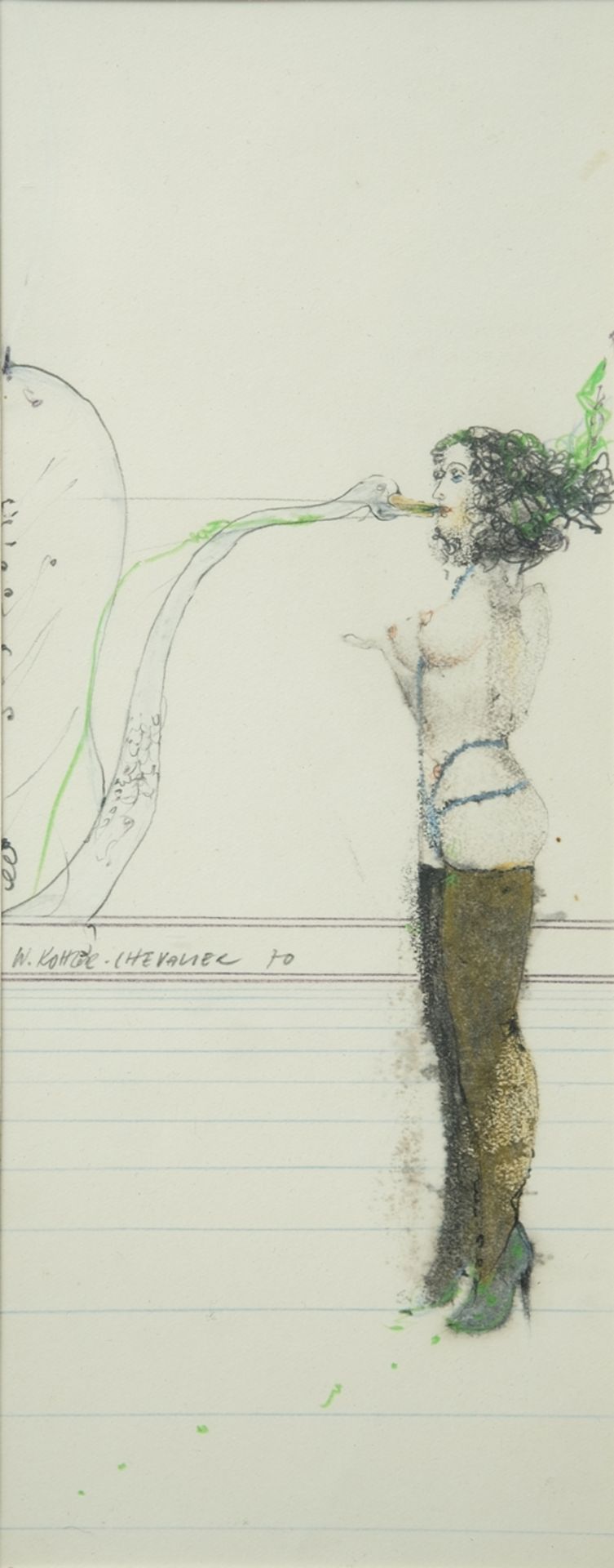 Kohler-Chevalier, Walter (1941-2009) "Leda", 1970, Kreide und Buntstift über Bleistift auf Papier. 
