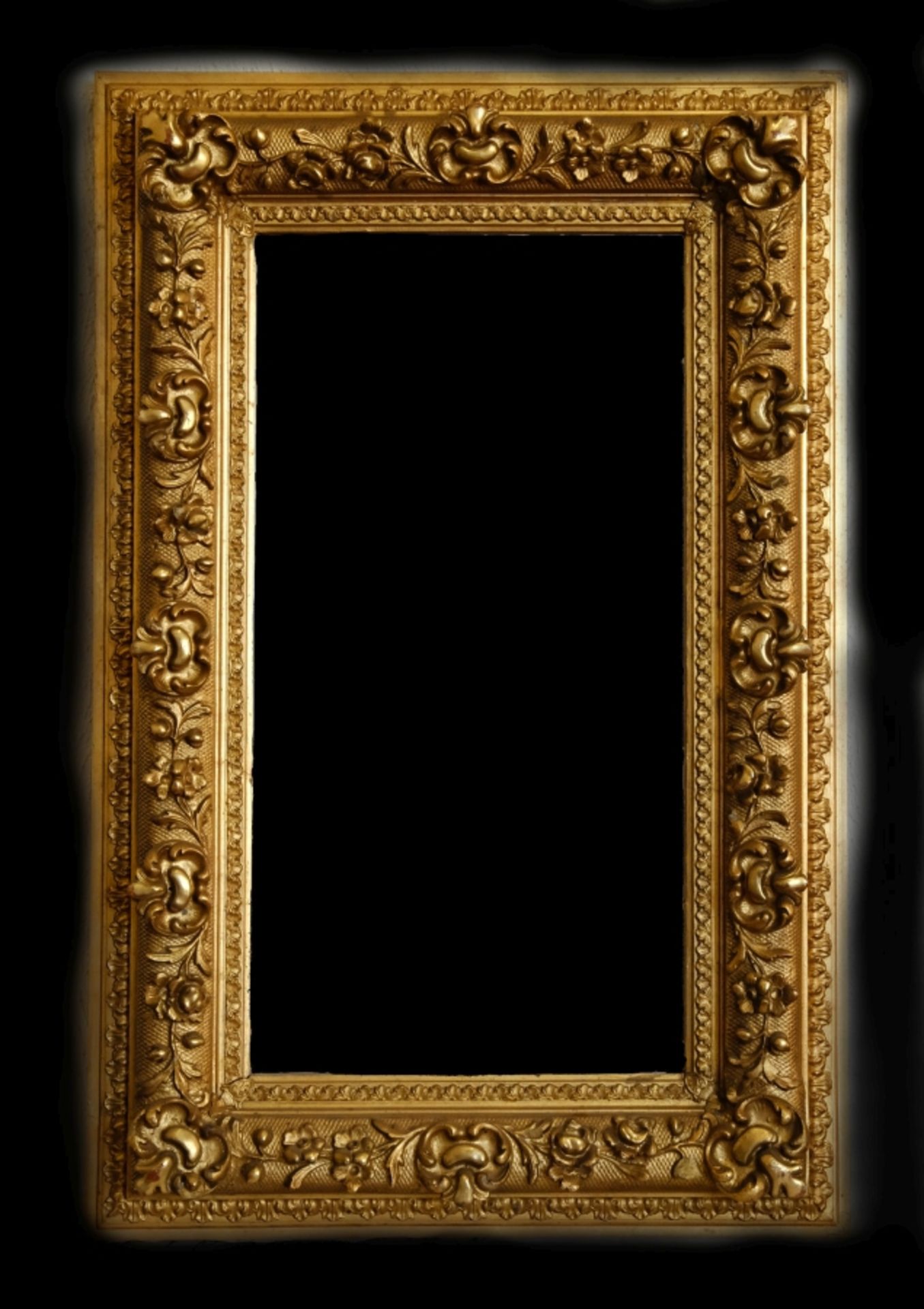 Mirror, richly decorated gold frame, plaster ornaments, genuine oil-gilt, Switzerland around 1900, 