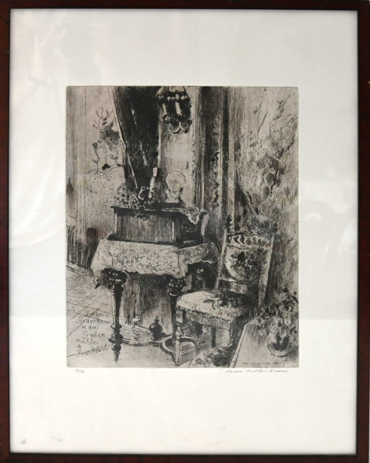 Müller-Linow, Bruno (1909-1997) "Goethe-Gedenken in der Gerbermühle in Frankfurt", 1982, Radierung. - Bild 2 aus 5