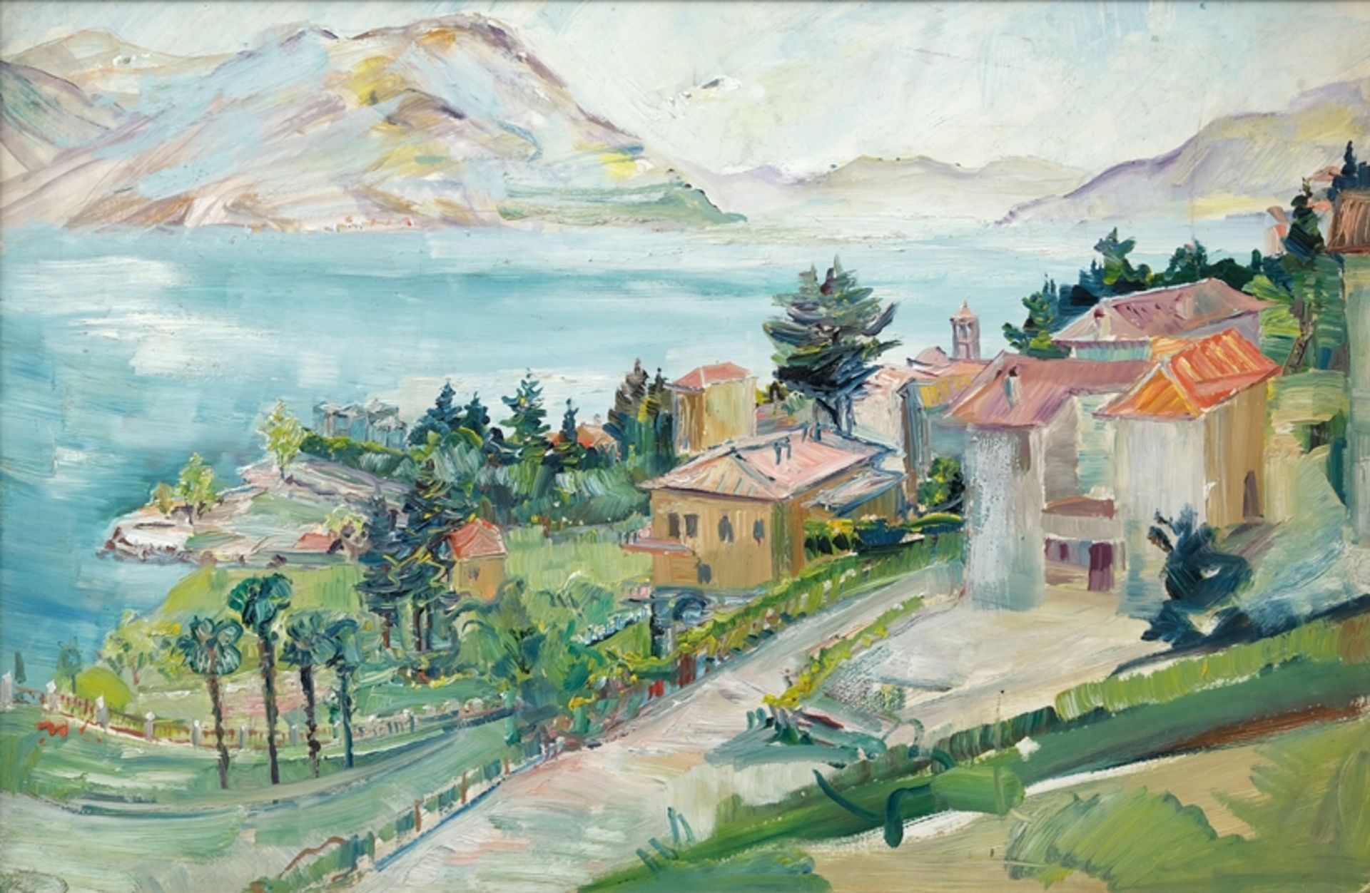 Lange-Brock, August (1891-1978) "Blick auf Brissago", Öl auf Leinwand, 