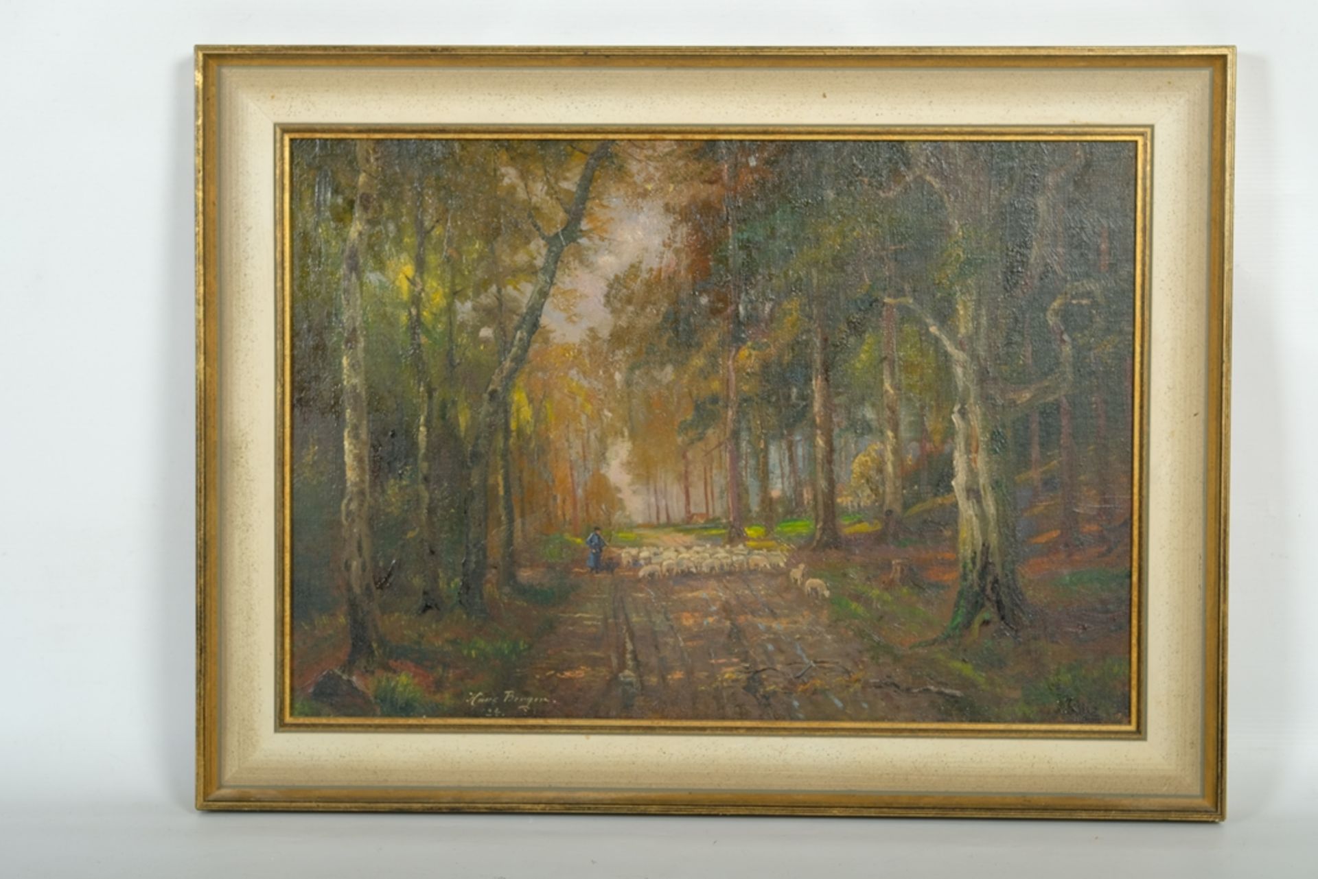 Berger, Hans (1882-1977) Shepherd scene in the forest, oil on canvas / cardboard, 1924.  - Image 2 of 4