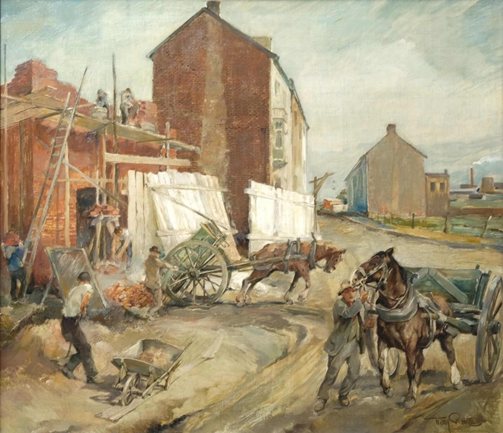 Reetz, Willy (1892-1963) At the building site, oil on canvas.