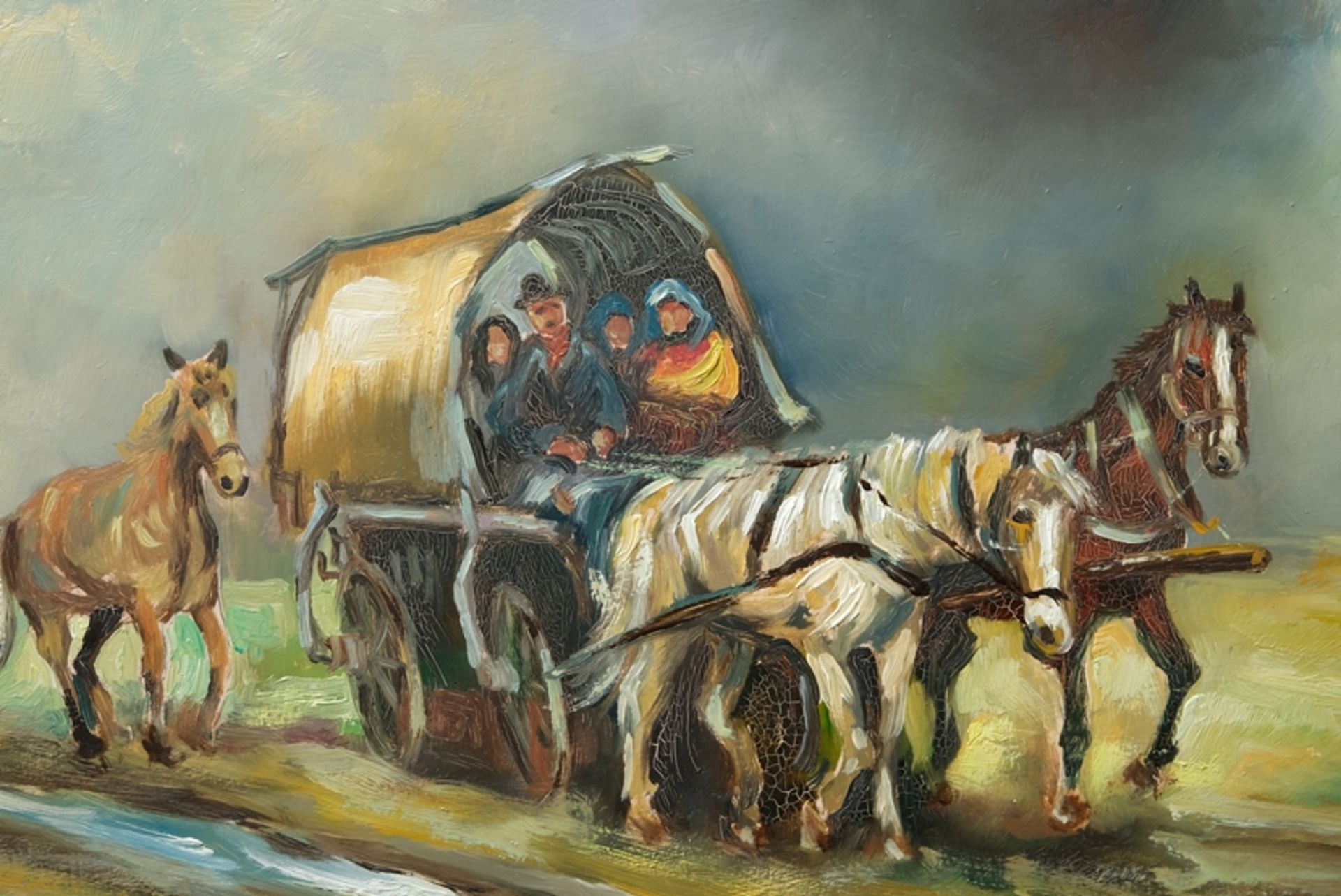 Kelemen, Sandor (Hungary-1990), Horse and cart, oil on panel.  - Image 4 of 4