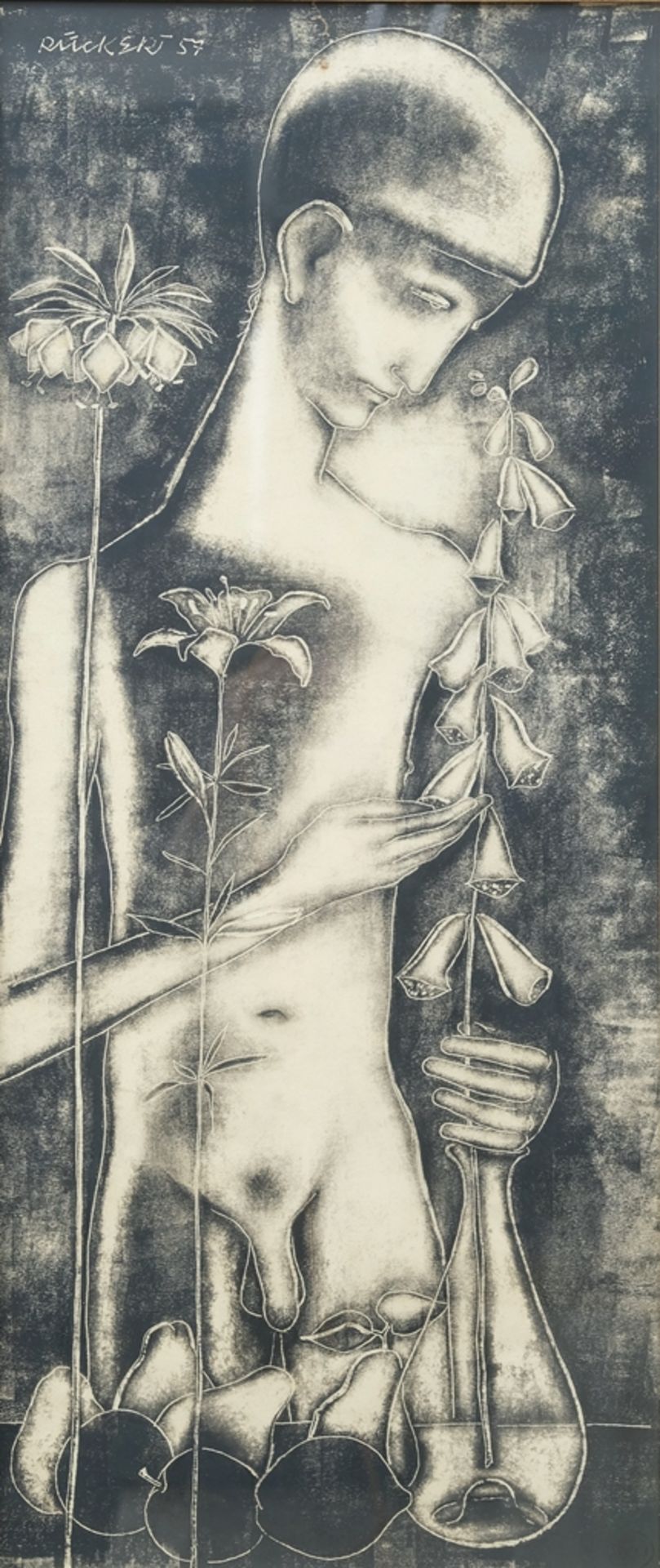 Rückert, Erich-Andreas (1920-2016) Male Nude (Dr Klemmt), 1957, charcoal on paper. 