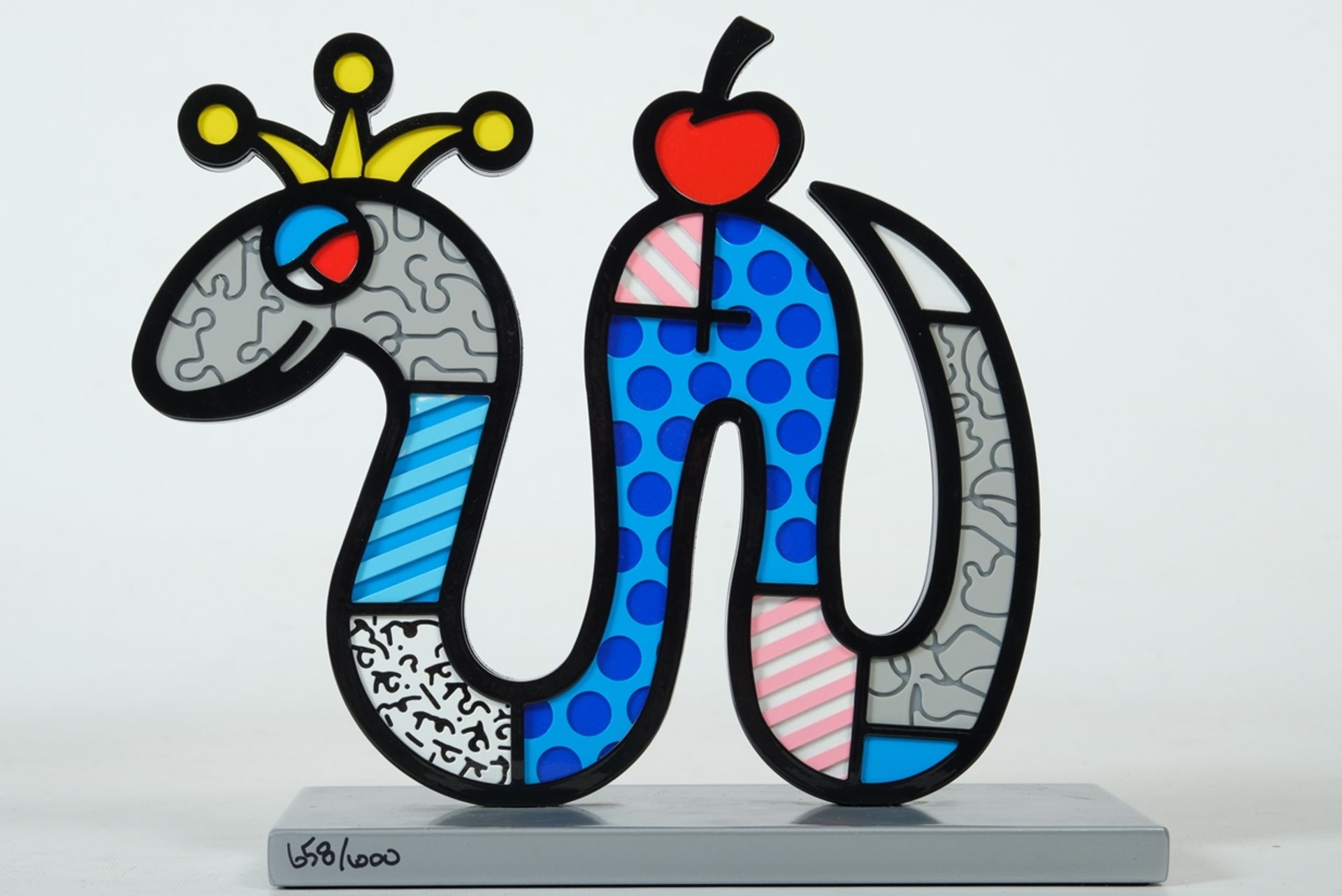 Britto, Romero (born 1963) "Tiny Temptation - Silver Edition", sculpture of a snake, colourful with - Image 2 of 3