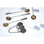 Convolute: four small spoons, each made from a 1/2 mark piece, diameter 15mm, length 10 cm, all 800