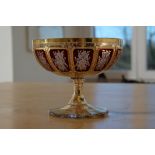 Foot bowl, probably Josephinenhütte, matt cut decoration, floral decoration, set in red and gold. T