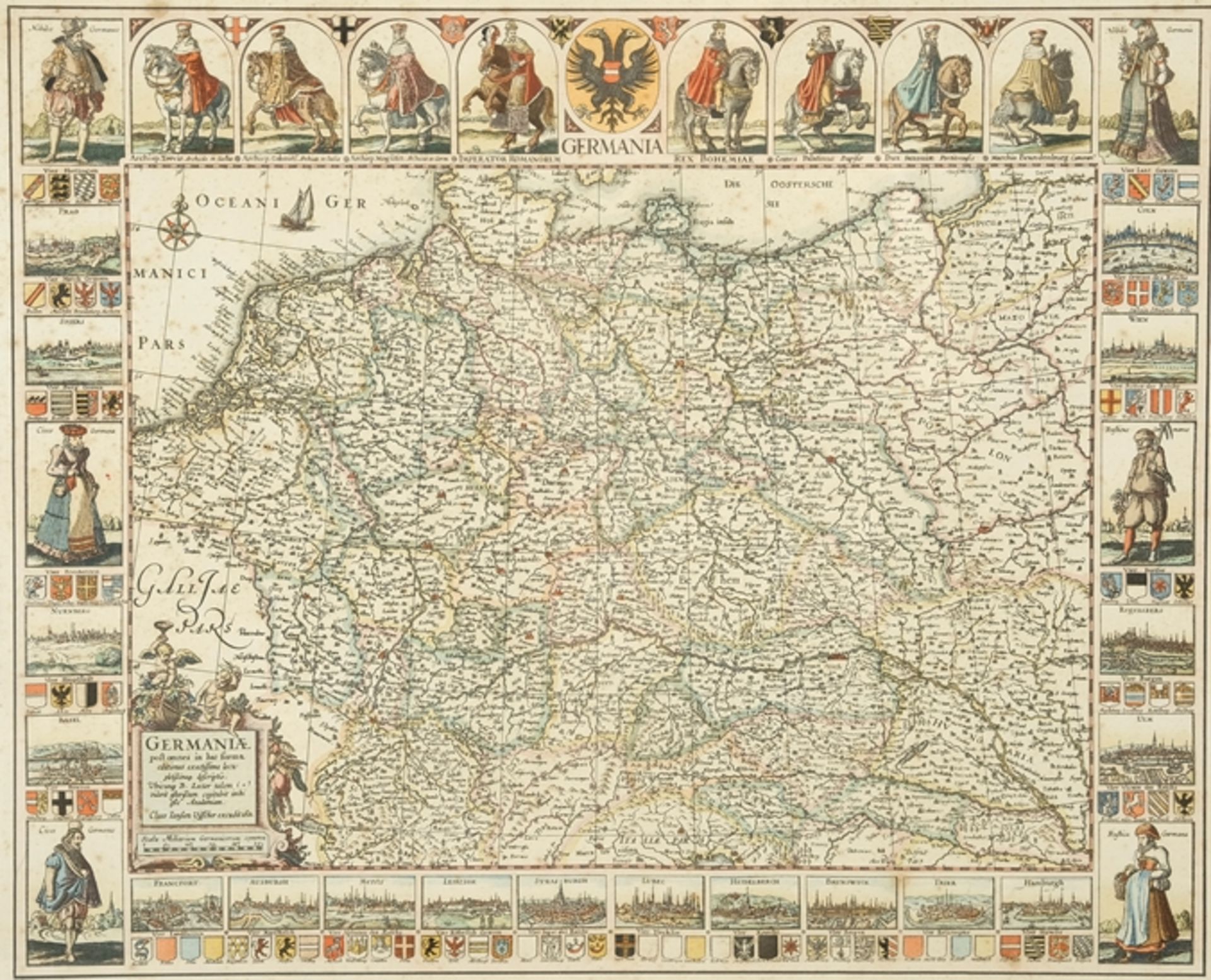 Landkarte Germania, Faksimile nach Jodocus Hondius. Auf der Karte ist "Claes Janssen Visscher 1621"