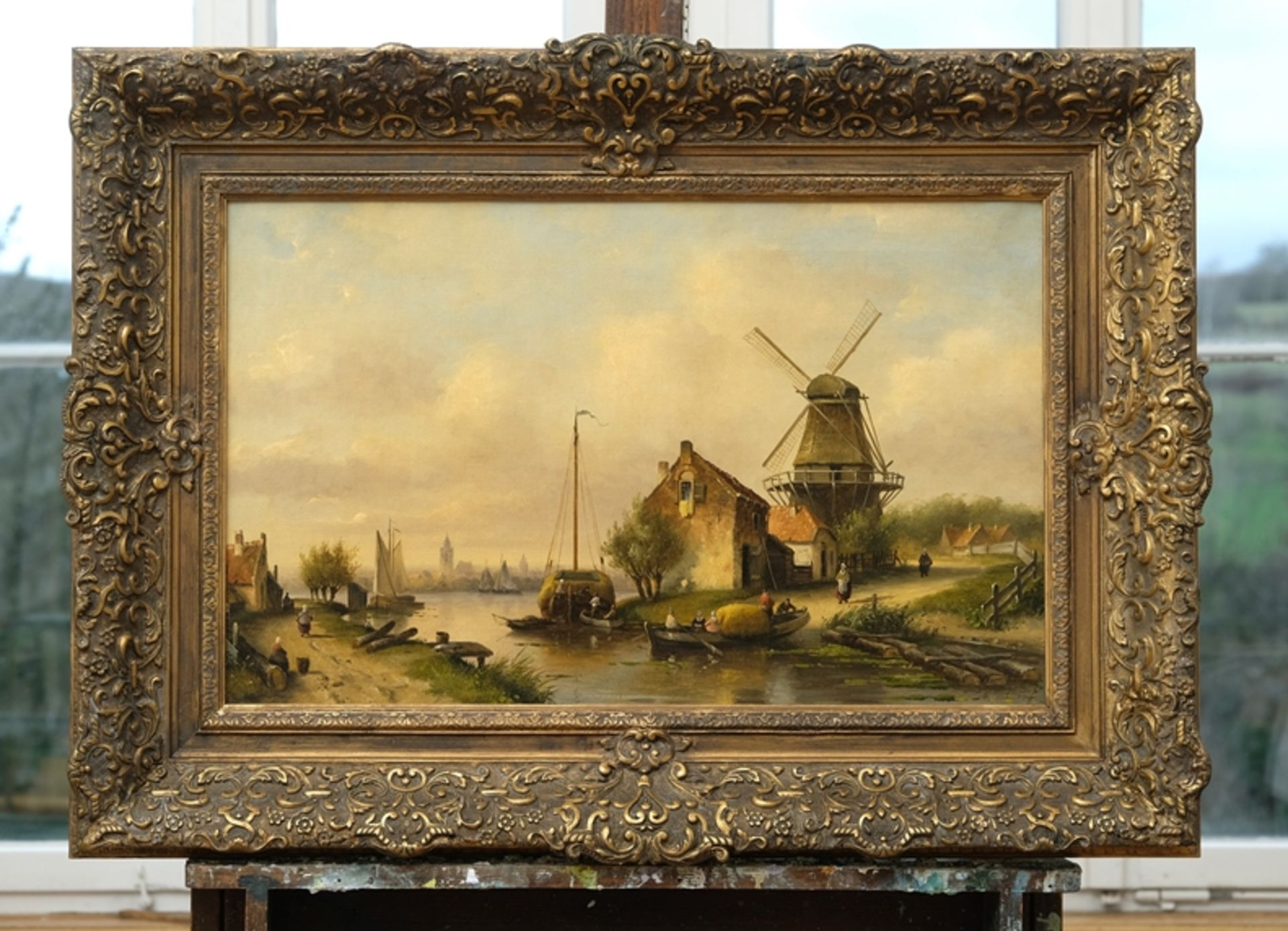 Spohler, Johannes Franciscus (1853-1923) Kanal und Mühle bei Utrecht, ohne Jahr, Öl auf Leinwand. - Bild 2 aus 7
