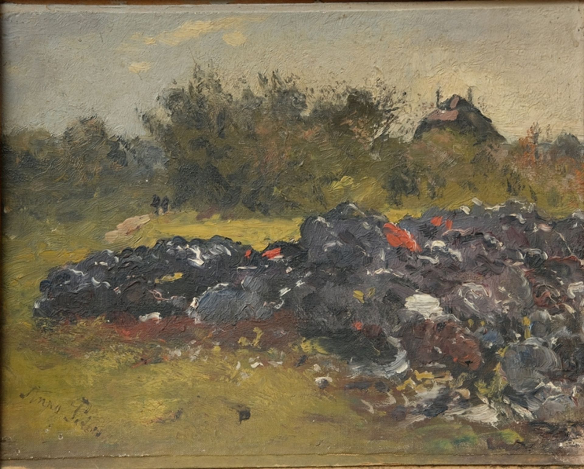 Peters, Anna (1843-1926), Im Kohlfeld, ohne Jahr, Öl auf Malkarton.