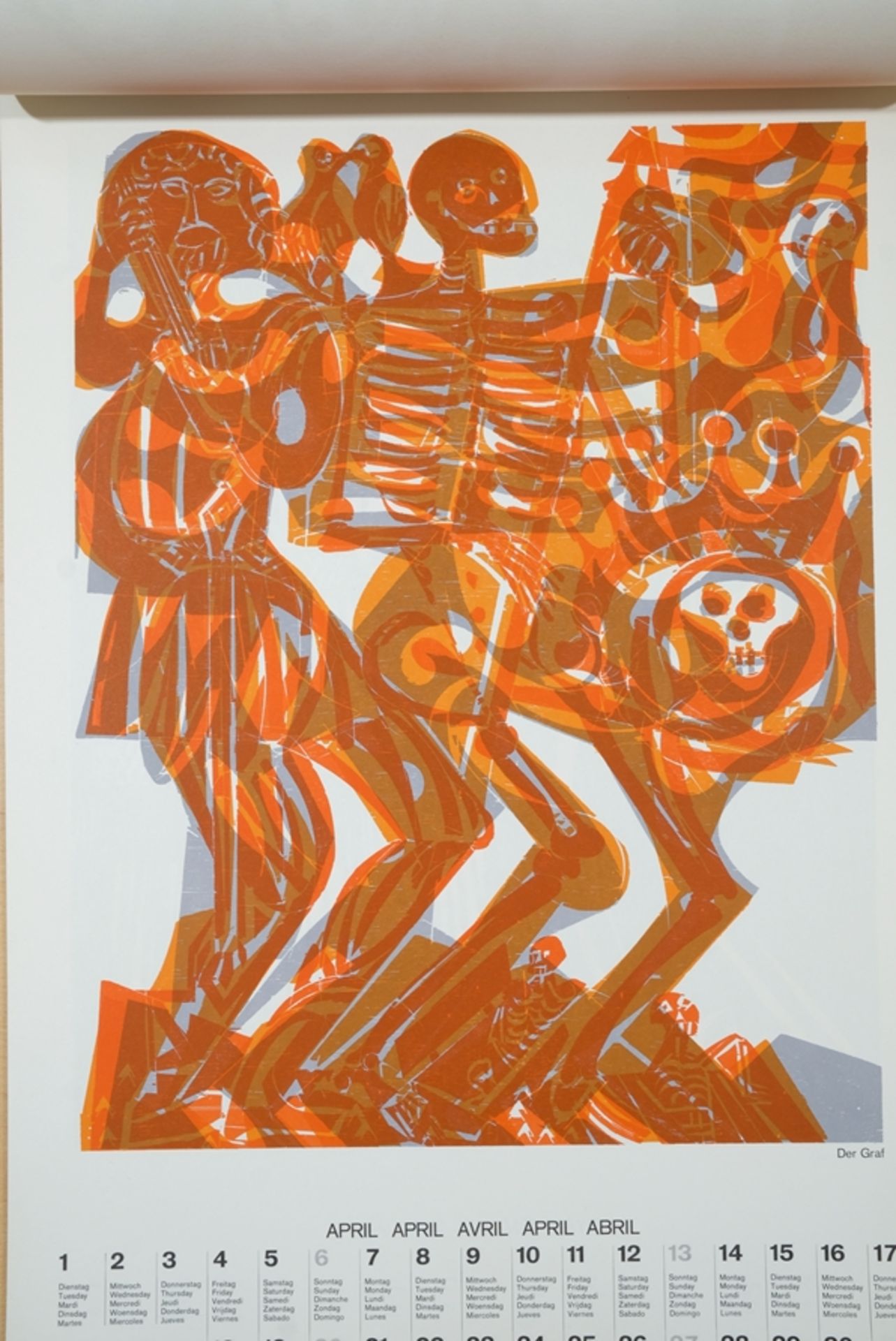 Grieshaber, HAP (1909-1981) "Totentanz von Basel" Calendar, 1975, with colour woodblock prints. - Image 5 of 14