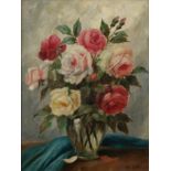 Thiele, Wilhelm (1872-1939) Bouquet of Roses in vase, oil painting on panel.