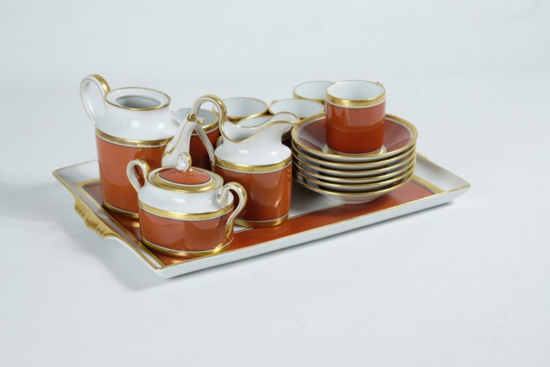 Richard Ginori "Contessa" mocha service, porcelain, white and terracotta with gold rim, consisting  - Image 8 of 8