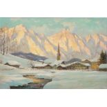 Unknown Winter landscape, oil on canvas. , oil on canvas. Evening scene of Reith near Kitzbühel, Ty