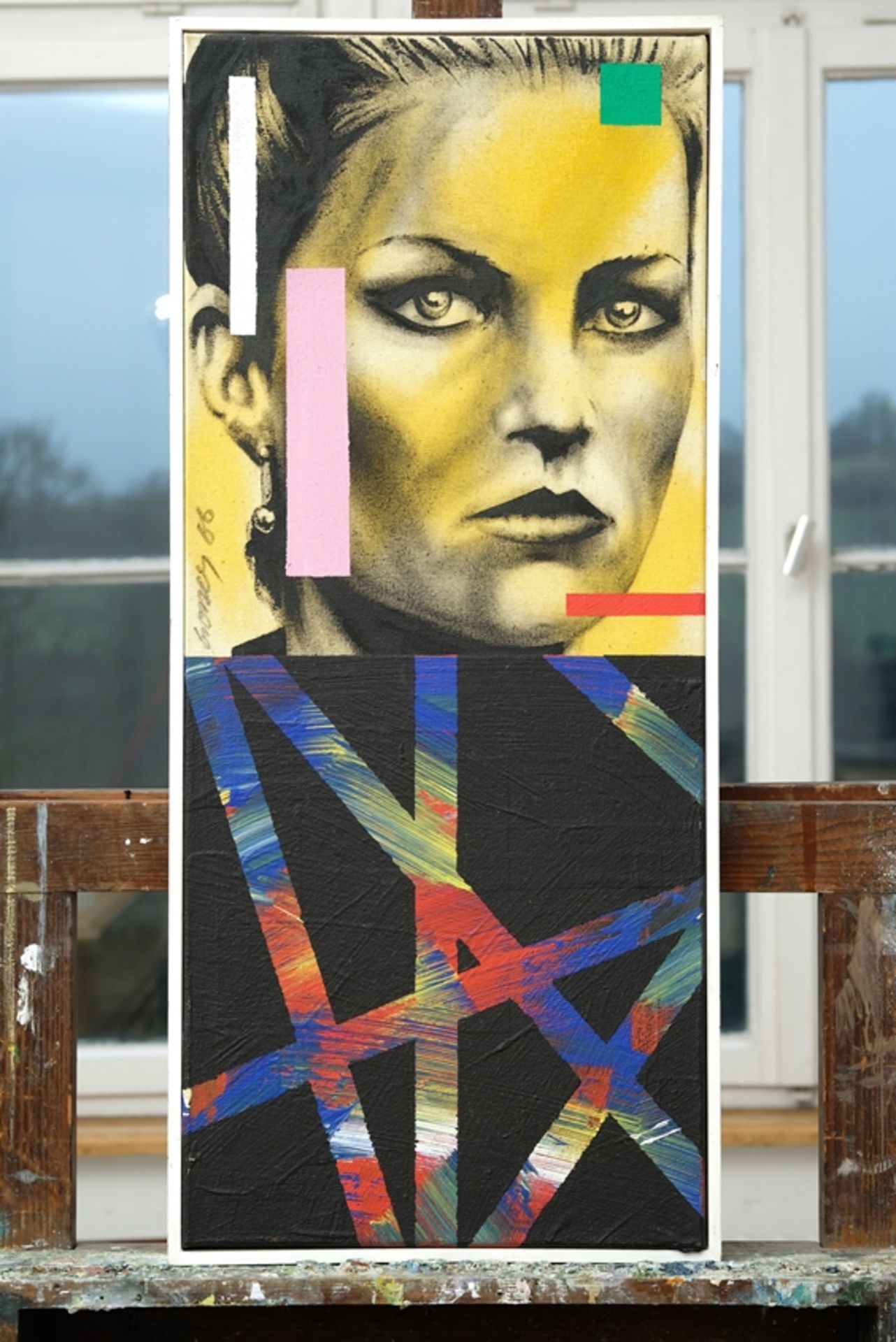 Godly, Conrad Jon (born 1962) "Frauenportrait", 1966, mixed media on canvas.  - Image 2 of 4