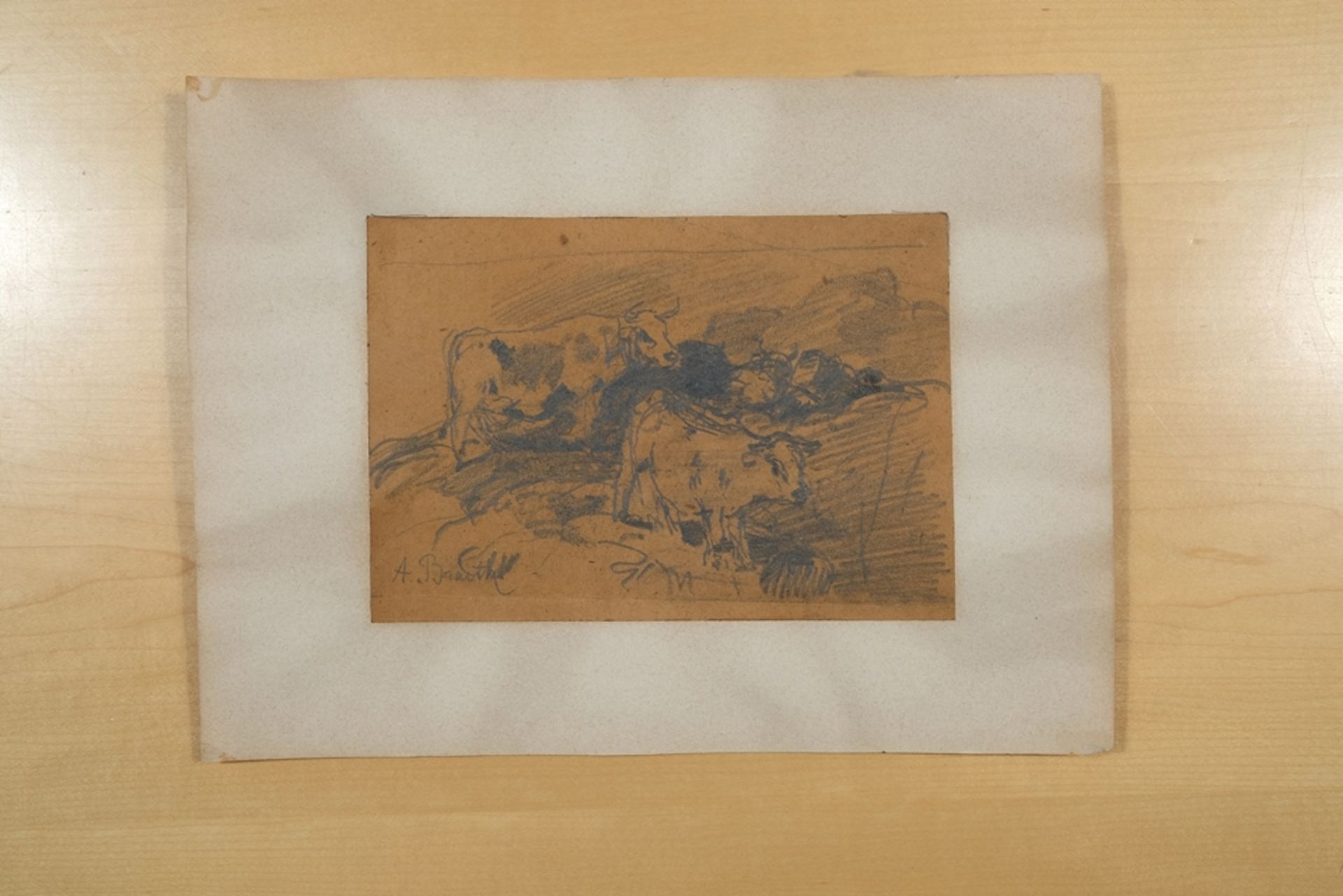 Braith, Anton (1836-1905) Cattle in Landscape, undated, pencil on paper.  - Image 4 of 4