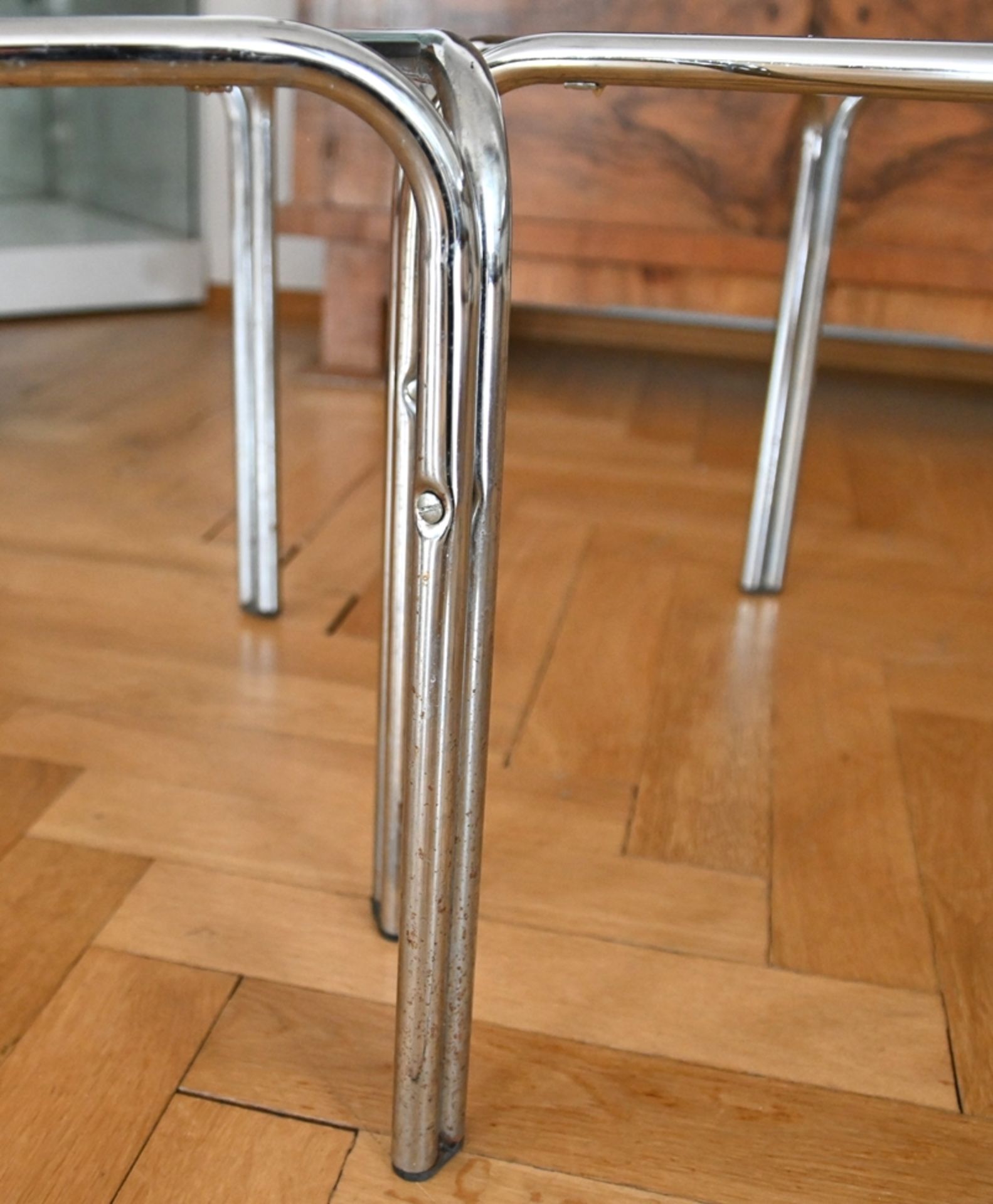 Two side tables, square side tables, chrome frame with tinted glass top, 1970s, 41x58x61cm - Image 8 of 10