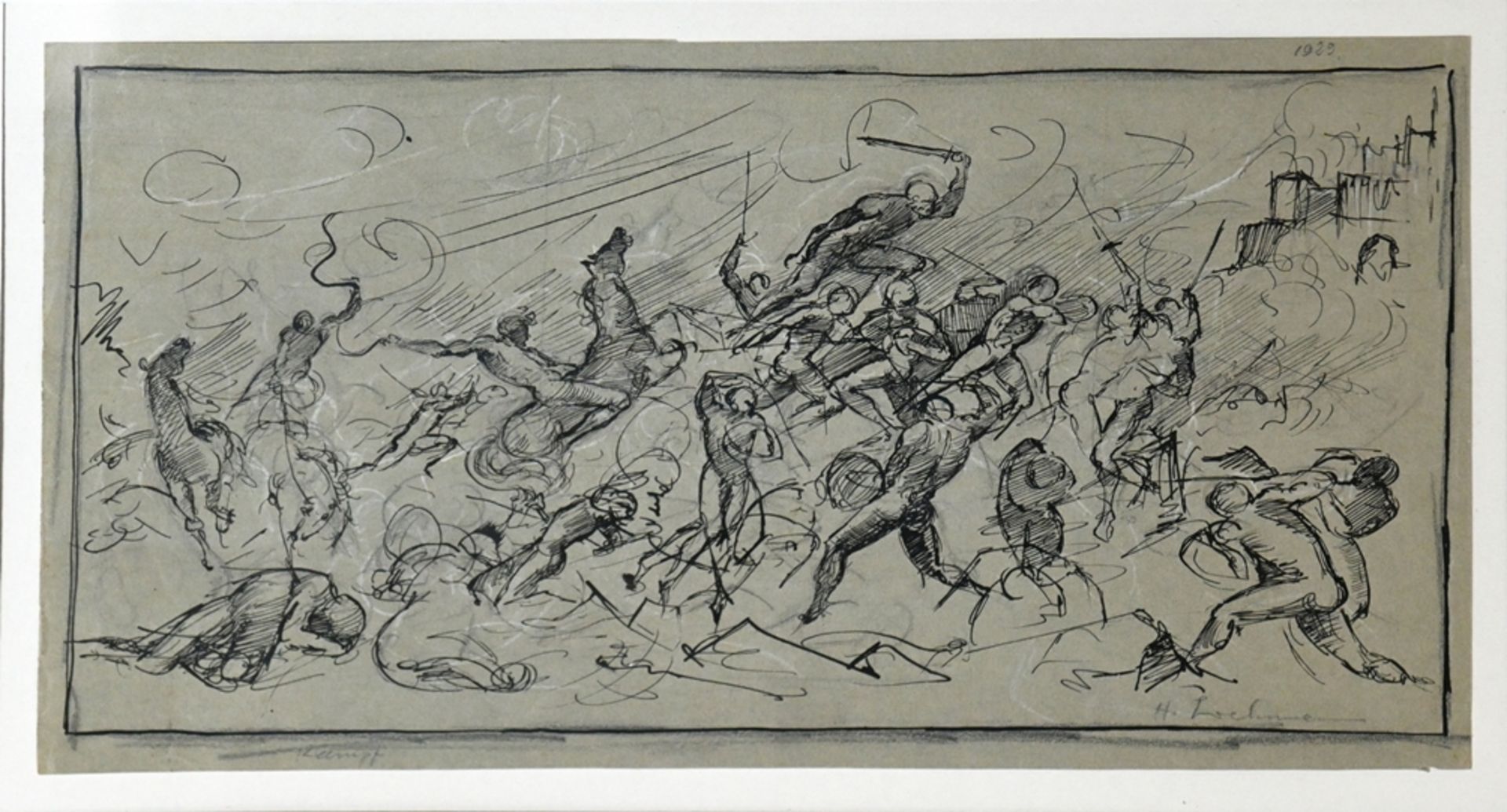 Lochmann, Hans (1912-1953) Fight, 1929, ink/pastel on paper.