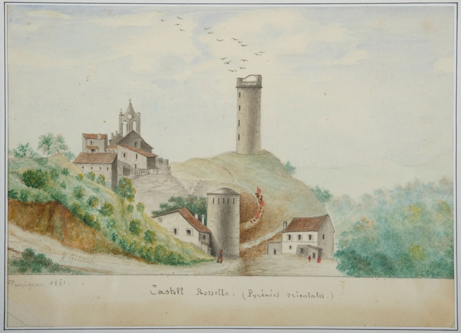 Giroux, André (1801-1879) "Castell Rosselo", Aquarell. 