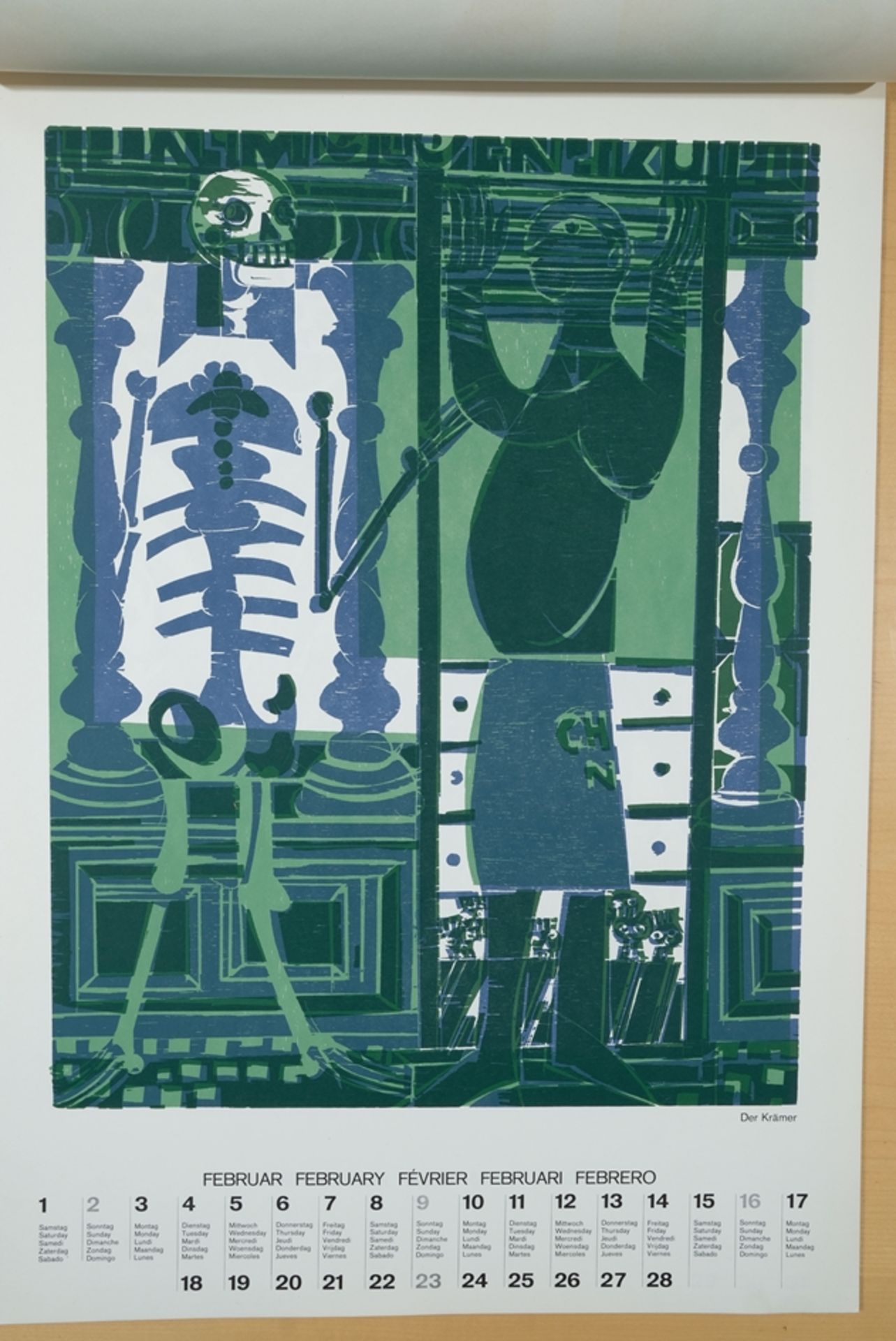 Grieshaber, HAP (1909-1981) "Totentanz von Basel" Calendar, 1975, with colour woodblock prints. - Image 3 of 14