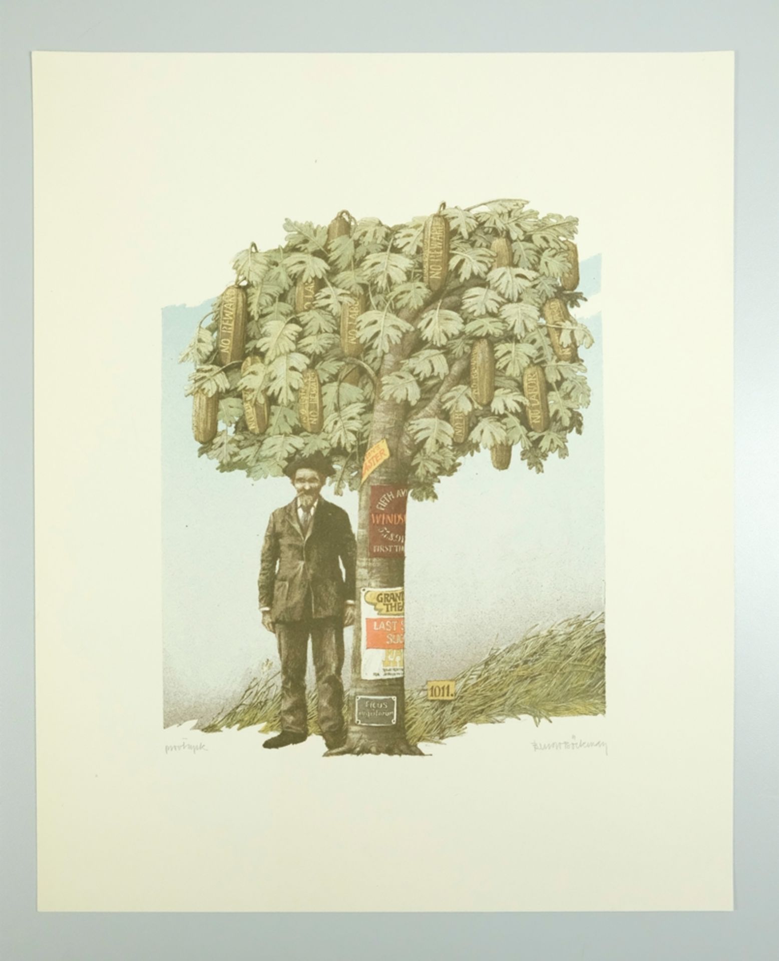 Böckmann, Bengt (geboren 1937) "Ohne Titel", Feigenbaum mit Schild "ficus nigritarum", die Früchte  - Bild 2 aus 5