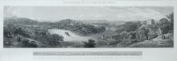 Rheinfall "Panorama de la Chute du Rhin", 1850, Stahlstich. Rheinfall mit Schloss Laufen. Im Hinter