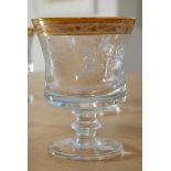 Murano Medici gold rim, six wine glasses, crystal glass engraved with plant motifs.