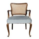 Chippendale armchair, around 1920, wicker backrest, seat upholstery with green velour