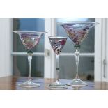 Artist glass Vera Walther: Three designer goblets with floral paintings.