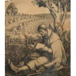 Schiestl, Rudolf (1878-1931) Reading Shepherd, etching, 1907.