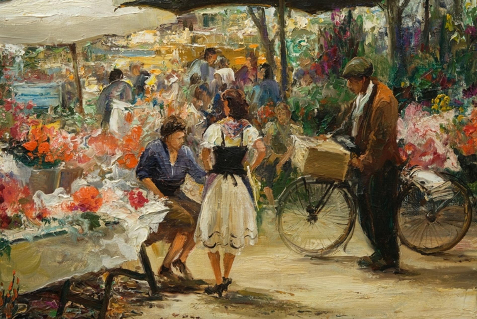 Stadelhofer, Helmut (1914-1979) Flower sale at the weekly market, oil on canvas.  - Image 4 of 5